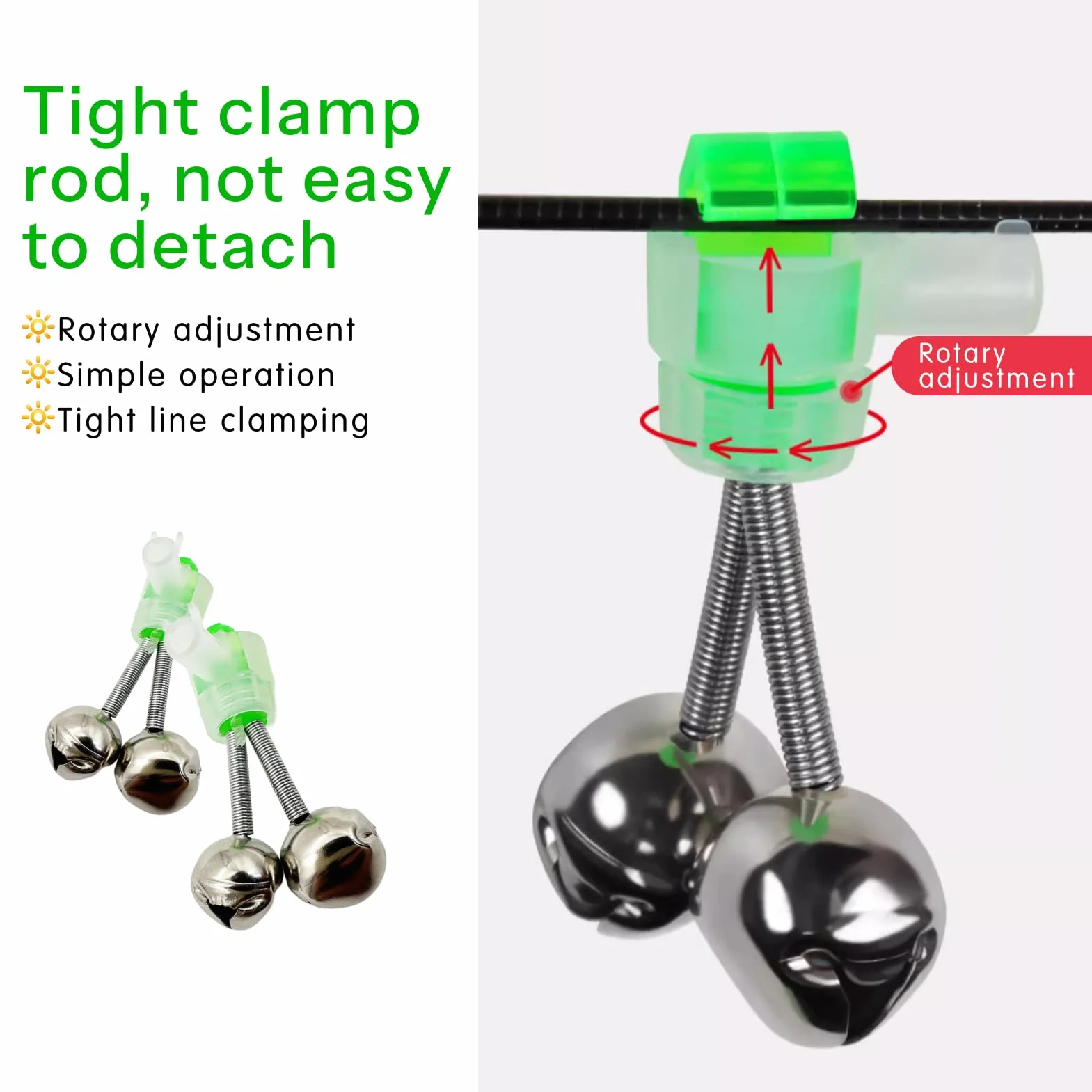 20 Campanas De Pesca En Espiral con Clips Ligeros, Sonido Claro Y Fuerte, Ideal para Pesca Nocturna, Resistente a La Corrosión Y Fácil De Colocar
