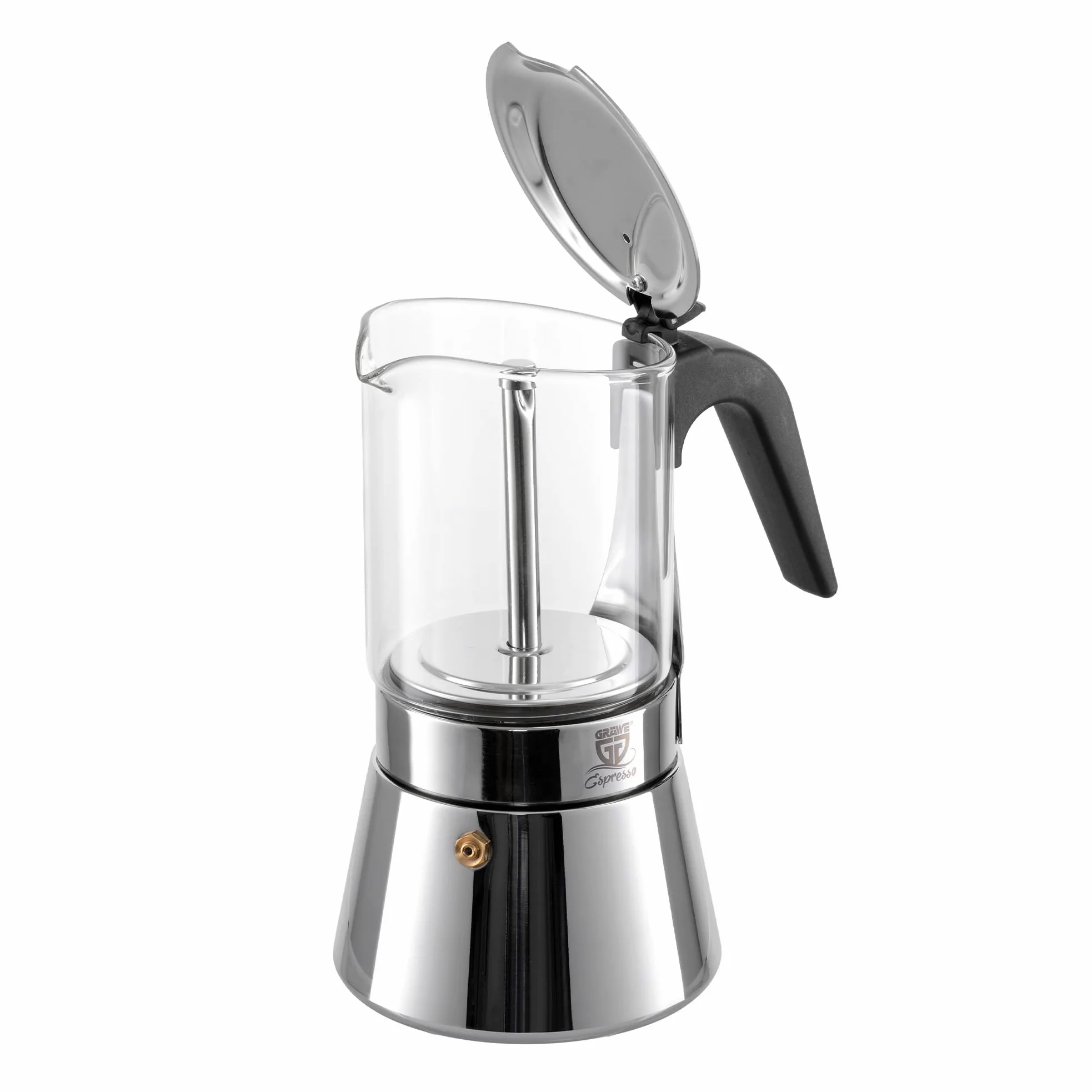 GRÄWE Cafetera de acero inoxidable con jarra de cristal, apta para inducción y todo tipo de fuegos, apta para lavavajillas, 9 tazas, 360 ml