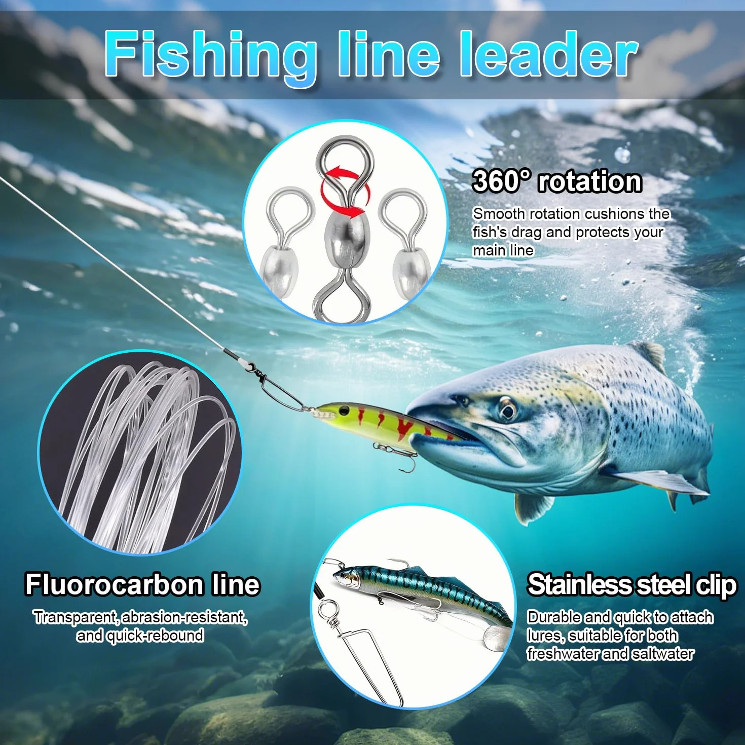 Fluorocarbono Líder de Pesca 12 con Rotor y Broches para Carpfishing Agua Salada