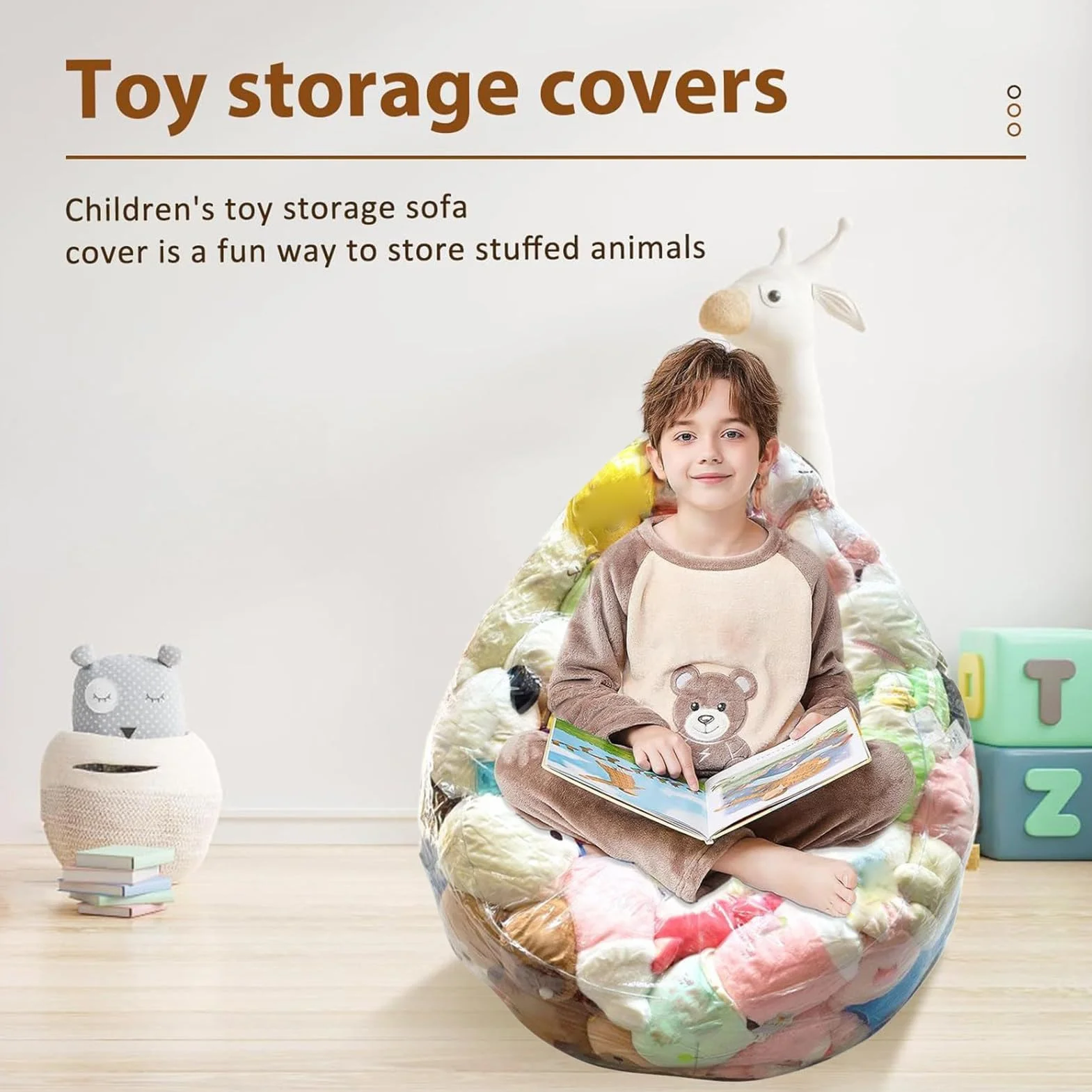 Sillon Transparente para Peluches | Puf De PVC para Niños | Funda De Puf Waterparoof con Cierre, Almacenamiento Y Organización De Juguetes De Peluche, Sin Relleno Incluido