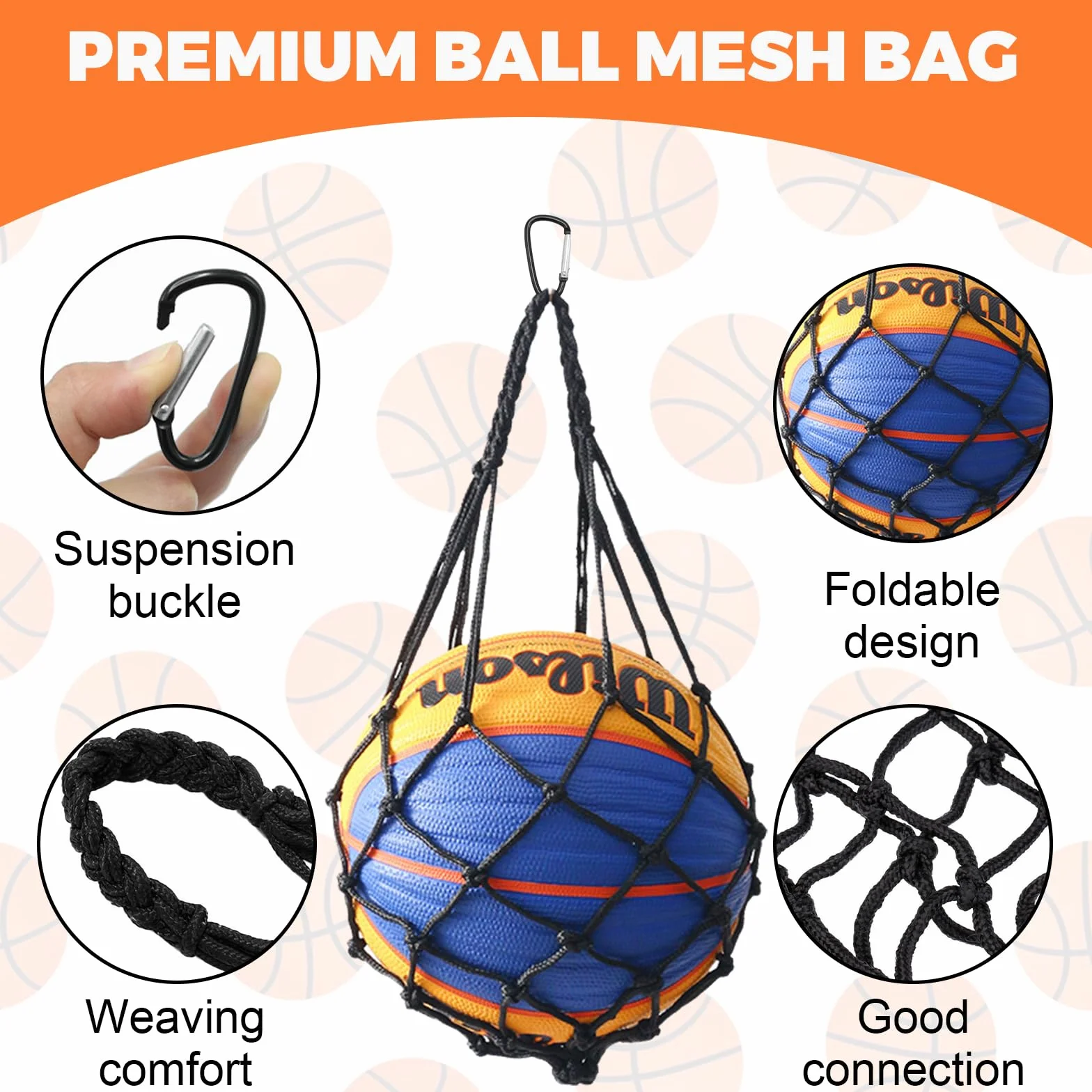 Guarda Pelotas Futbol, Mochila Baloncesto, Bolsa de Malla Deportiva Portátil para Fútbol, Balon, Tenis, Rugby, Voleibol