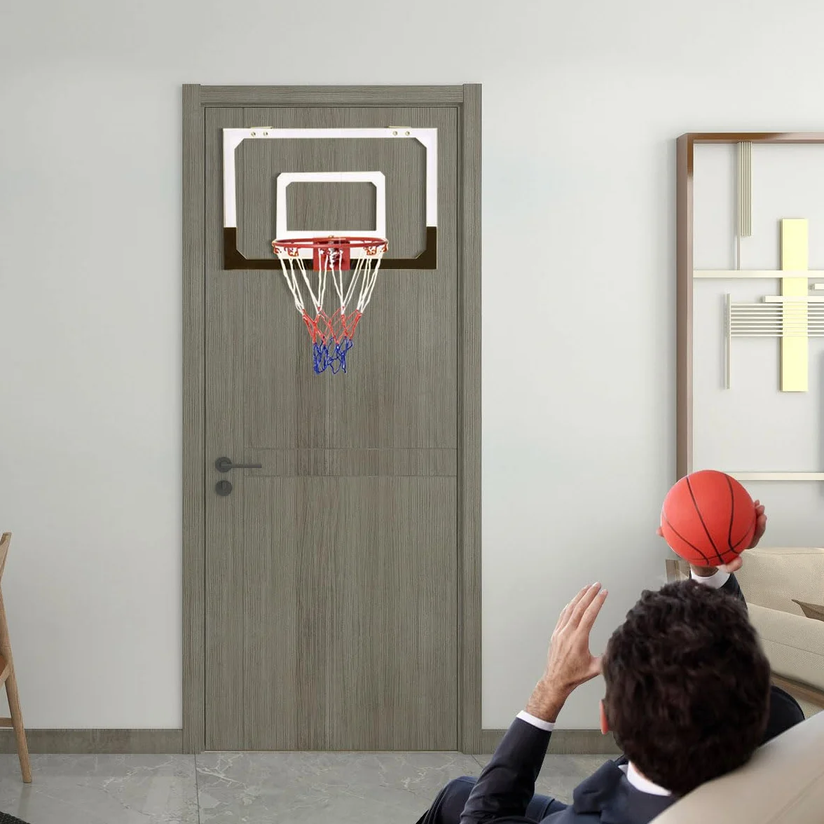 LIFEZEAL Mini Canasta de Baloncesto para niños y Adultos, Tablero montado en Puerta, 46 x 30,5 cm