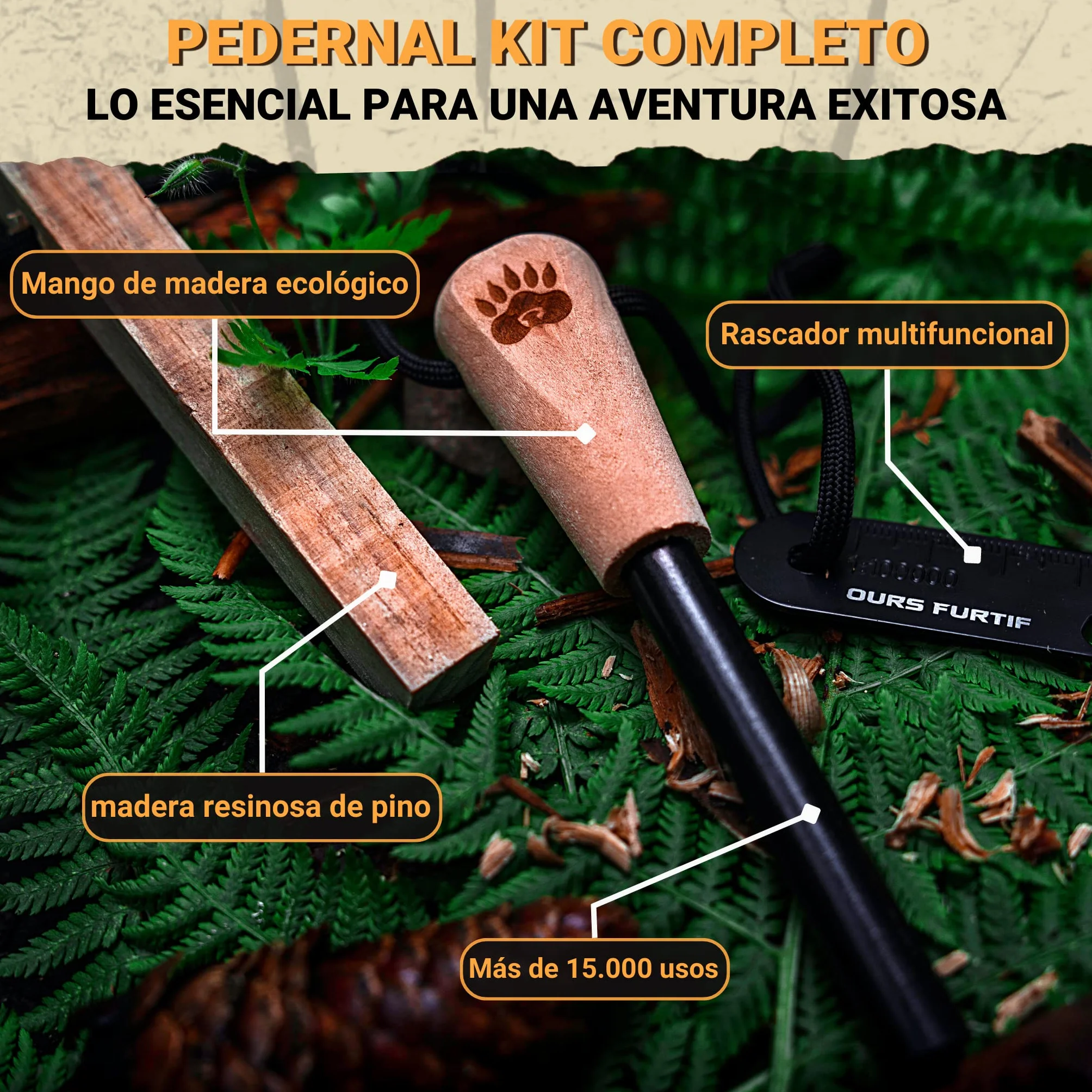 Encendedor de Ferrocerio Profesional 10mm 15.000 Usos - Pedernal Supervivencia con Rascador Multiusos para Camping