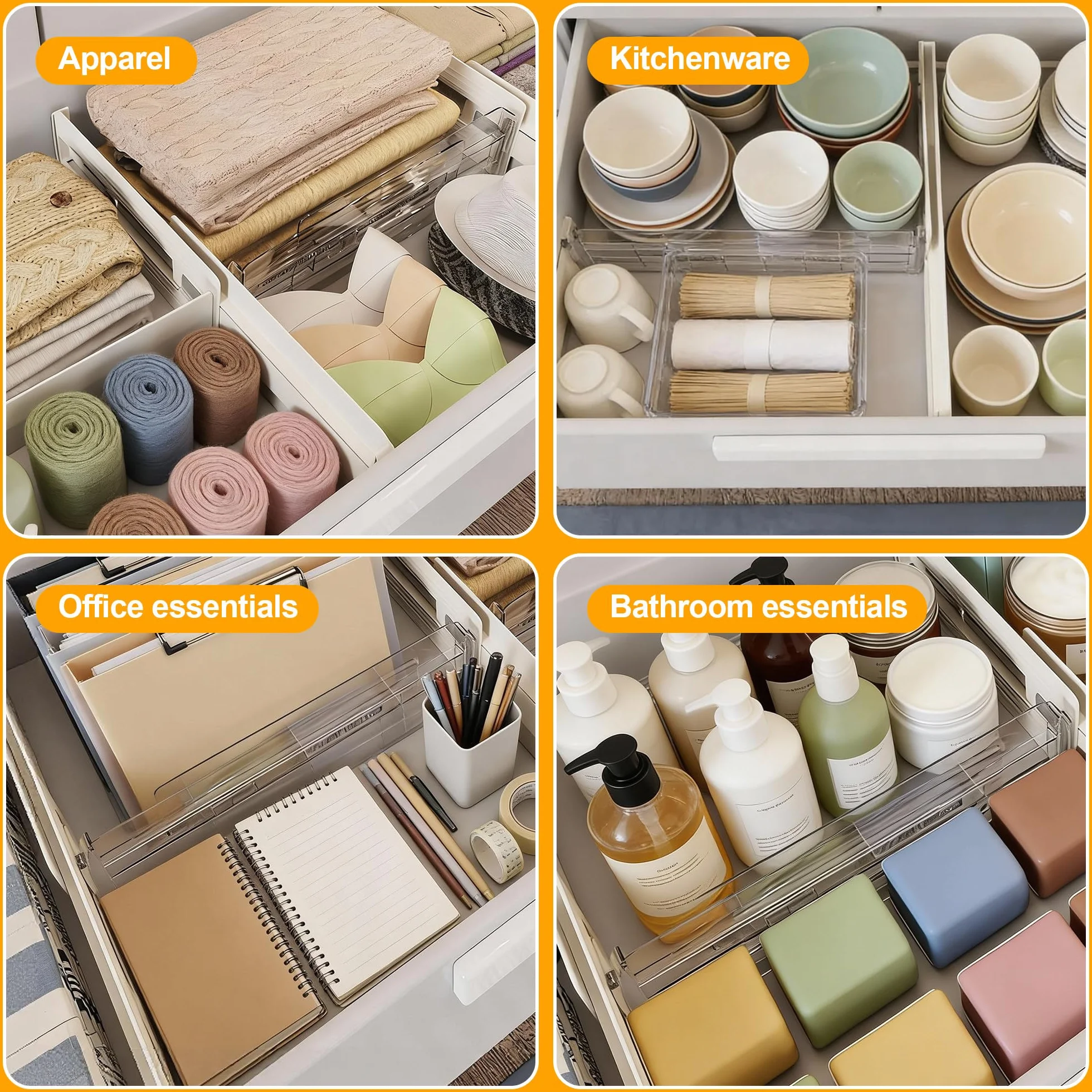 Separadores De Cajones Ajustables 8 Piezas 28,5-50,5 Cm Transparentes Organizador Cajón