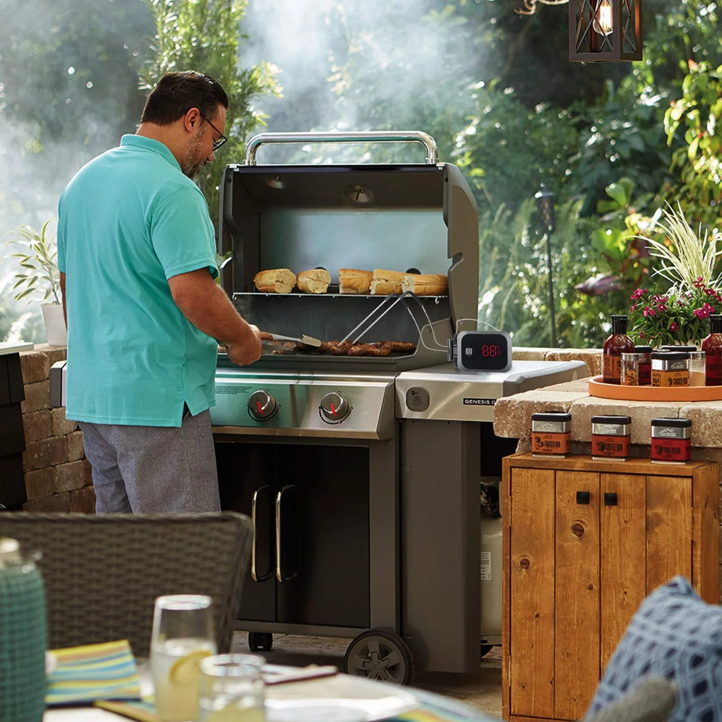 Inkbird IBT-2X Bluetooth Termometro cocina para Barbacoa,Termometros para carne, Sondas de Acero Inoxidable, Portátil, Temporizador, Pantalla LED, Función de Alarma, Apto para Asar Carne,Líquidos