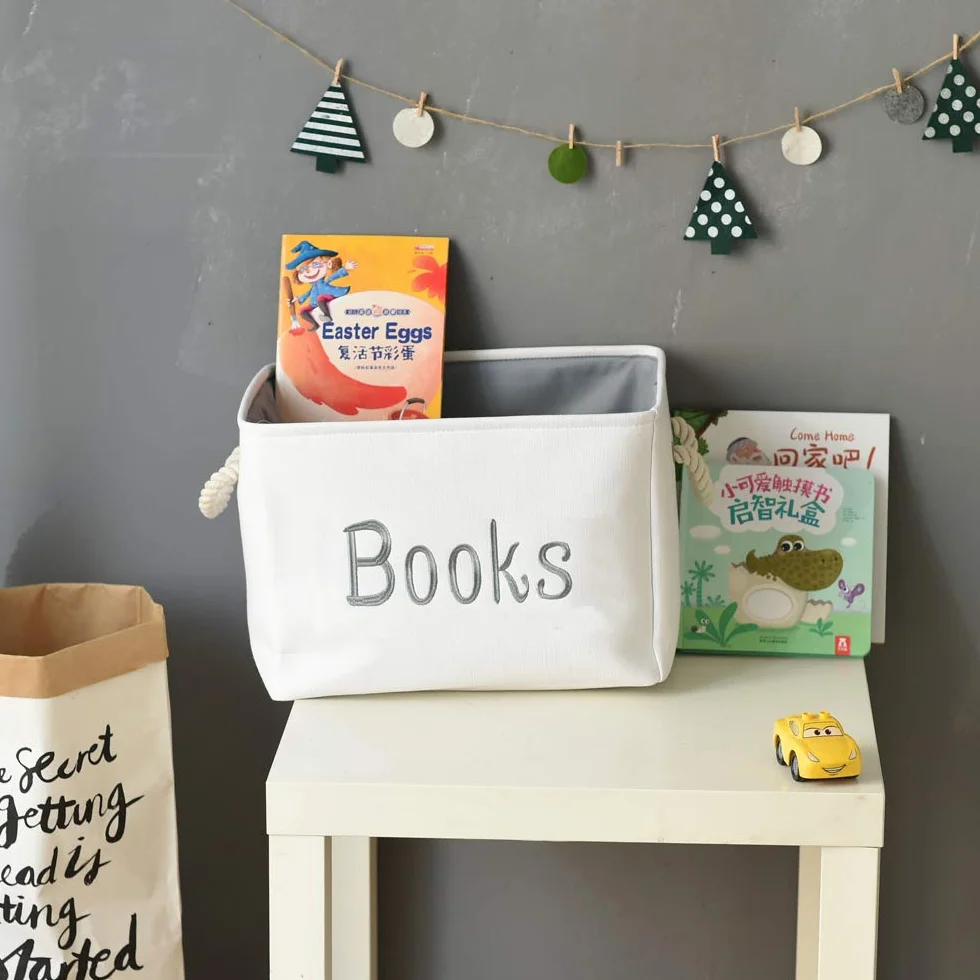 Cesta de Libros para Niños, Organizador de Almacenamiento Plegable con Cierre de Cordón