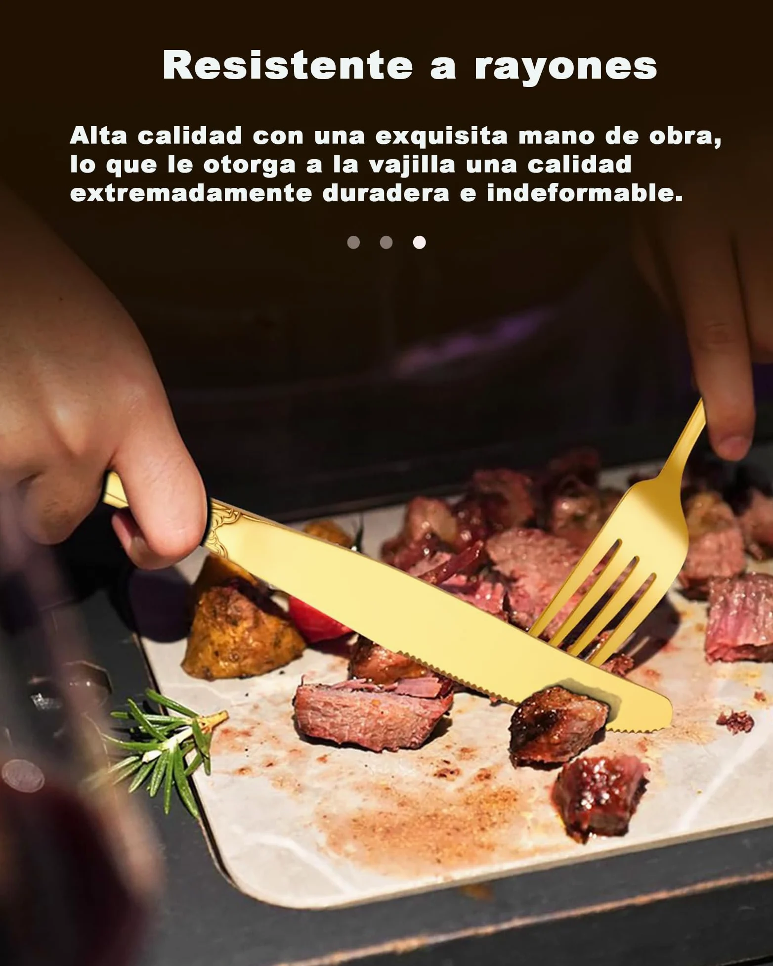 Juego de Cubiertos de Oro Retro para 6, Hermoso Set Dorado de Acero Inoxidable 24 Piezas, Servicio para 6, Tenedor Cuchara Cuchillo, Estilo Barroco Antiguo