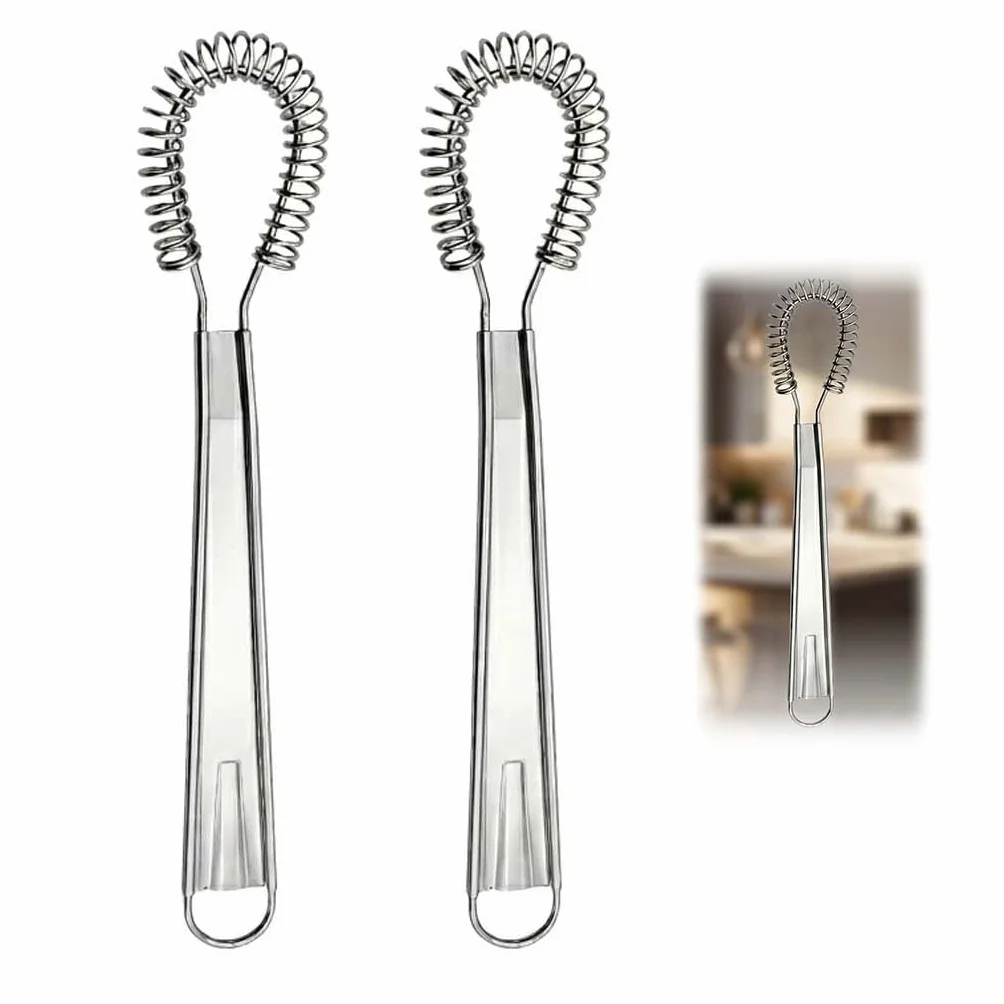 Conjunto de 2 Batidores de Cocina de Acero Inoxidable, Batidora de Mano Pequeña de Acero Inoxidable para Salsas y Café, Mini Varillas Manuales de Resorte para Batir Huevos y Leche