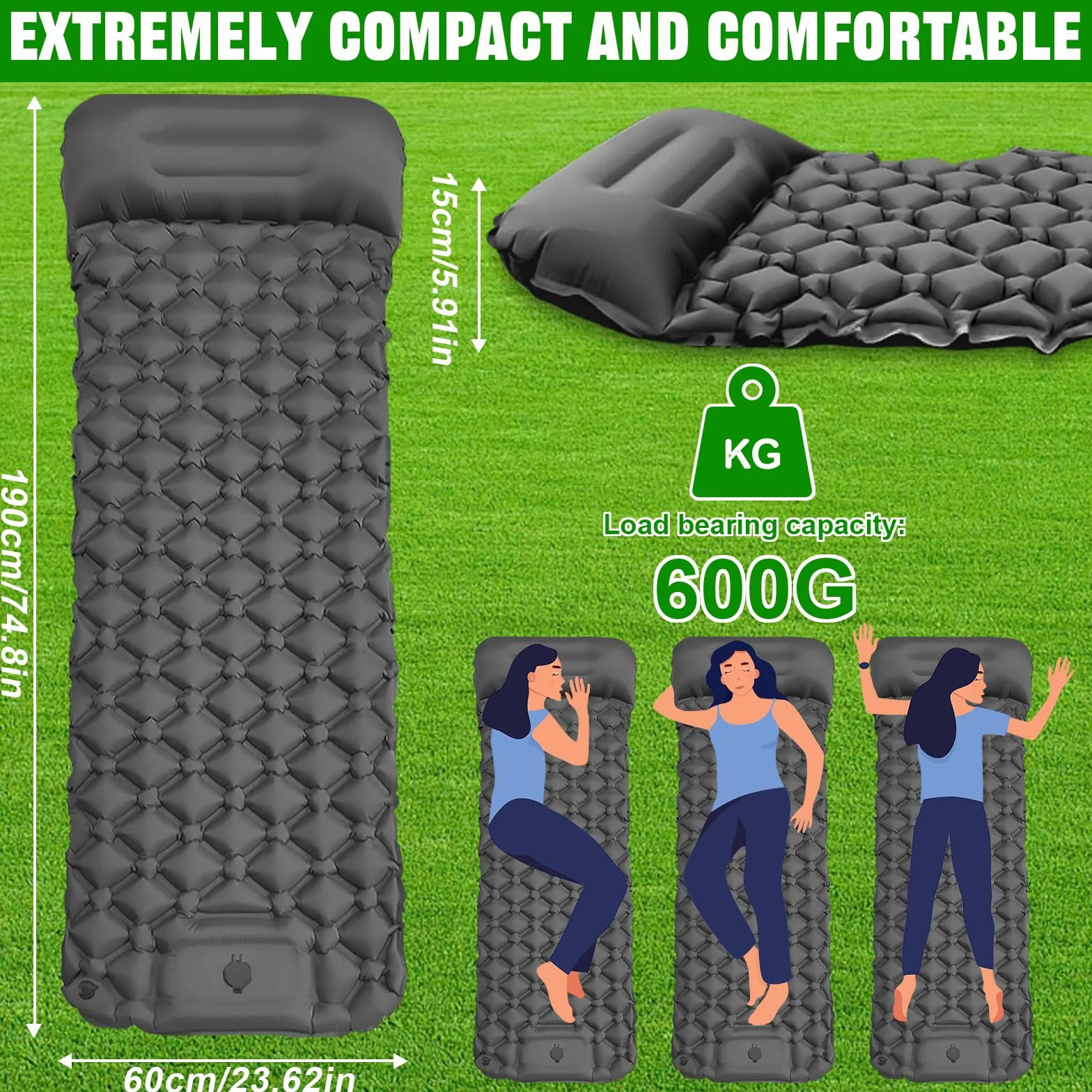 Colchón autoinflable ultraligero impermeable con bomba de pie para camping