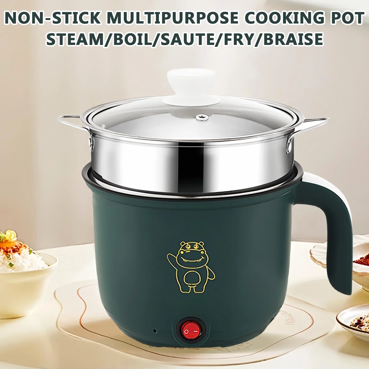 Sartén Eléctrica, Mini Eléctrica Caliente Pot, 1.8 Litro Eléctrico Caliente Pot, Portátil Antiadherente Multicooker, Portátil Rápido, Olla Eléctrica Para Casa Oficina Dormir+Vapor