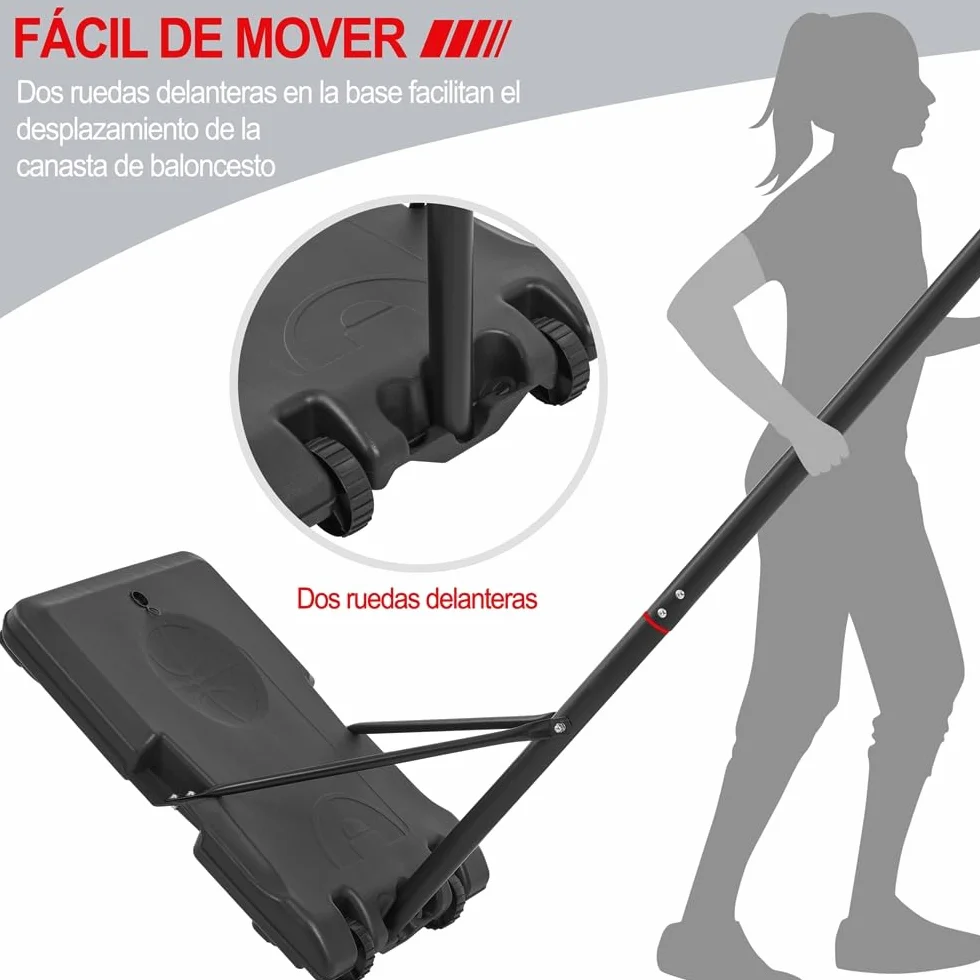 Yaheetech Cesta de Baloncesto Exteriores Portátil Ajustable Altura 219-249/234-264 cm con Pie Ruedas Base Lastre Panel Trasero Resistente Negro