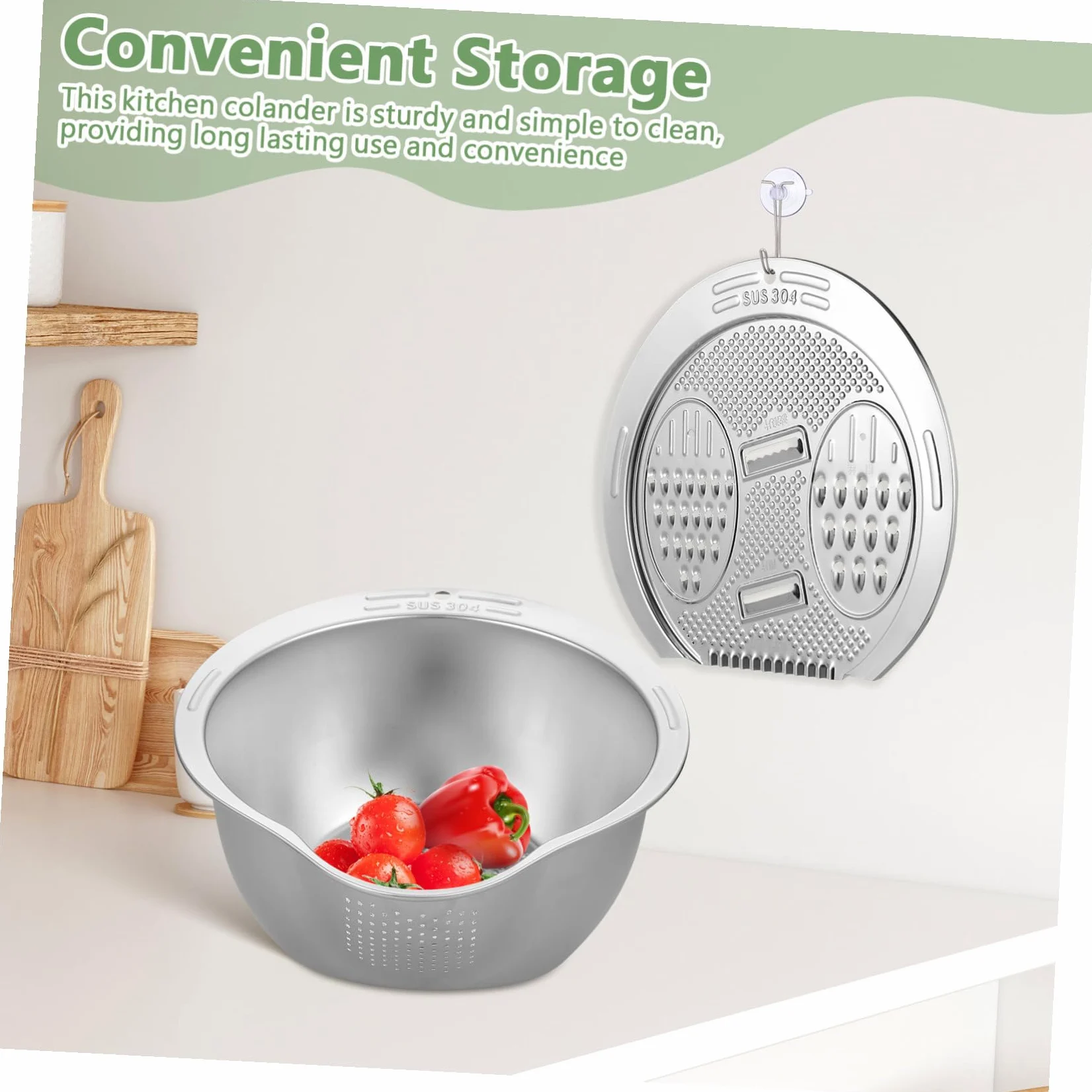 TOYANDONA Colador de Arroz de Acero Inoxidable con Base Antideslizante y Malla Fina Cuenco Multifuncional para Lavar y Escurrir Cocina Diseño Compacto y Estable