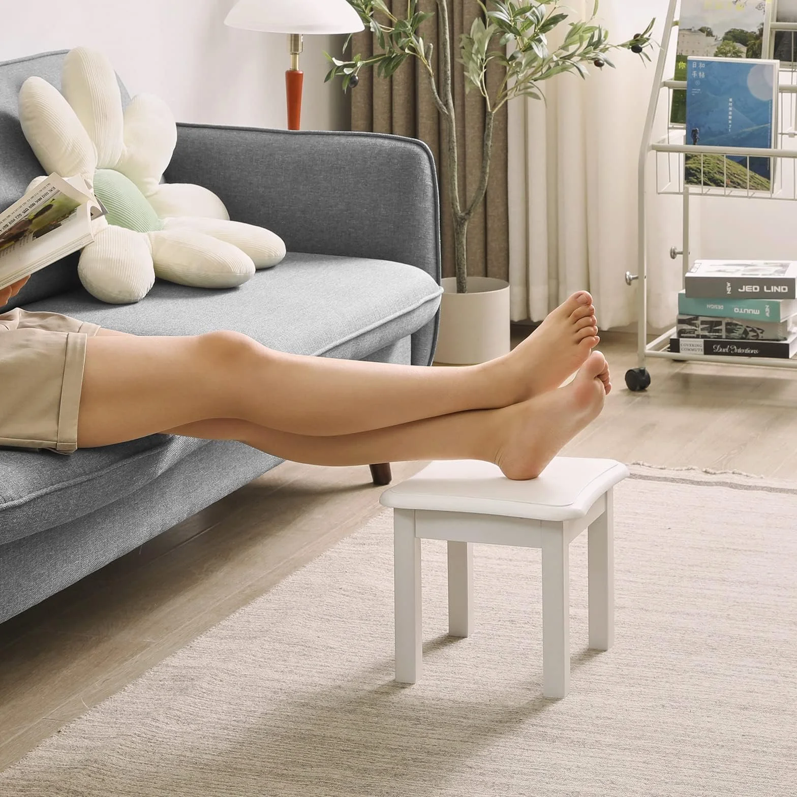 Reposapiés de Madera Pequeño Taburete Banco Blanco