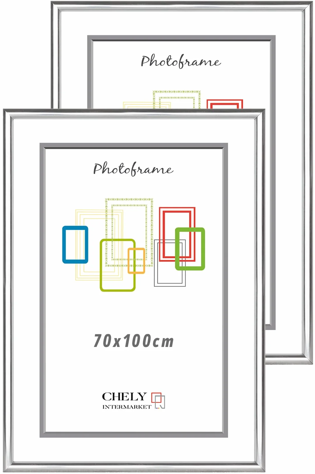CHELY INTERMARKET MOD311 Marco Fotos Decorativo Estilo Elegante 70x100cm Para Certificados Cuadros Láminas Impresiones Montaje Pared Vertical Color Plateado Incluye Kit 2 Unidades