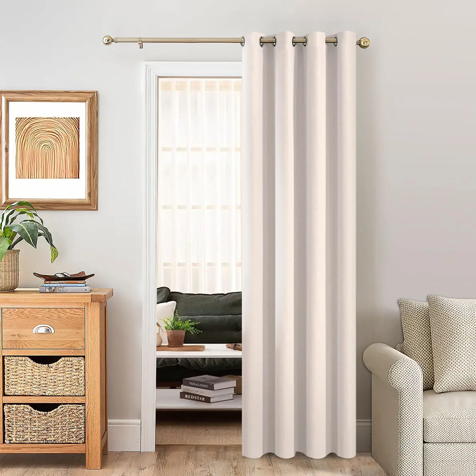 MRTREES Cortinas Salon Cortinas Opacas 1 Pieza con Ojales Cortinas Dormitorio Juvenil para Ventana Dormitorio Infantil Bebe Niños 140x240 cm(Ancho x Alto) Beige