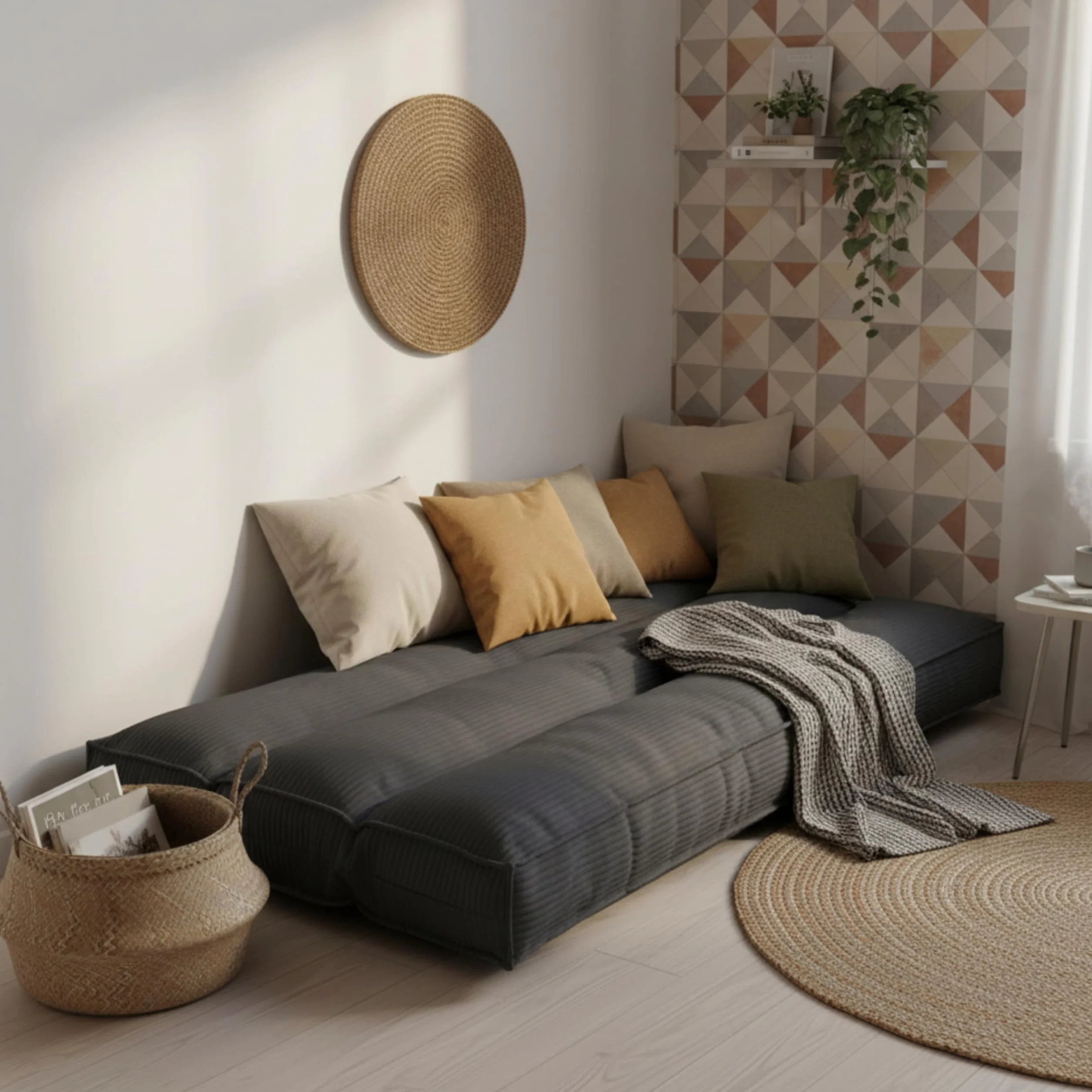 bananair - Futón Japonés Enrollable 1 Persona, Grueso y Cómodo, Fabricado en Francia, Funda Lavable, Cama Plegable de Suelo Práctica – Colchón Plegable, Correa Incluida (90 × 190 cm, Gris Oscuro)