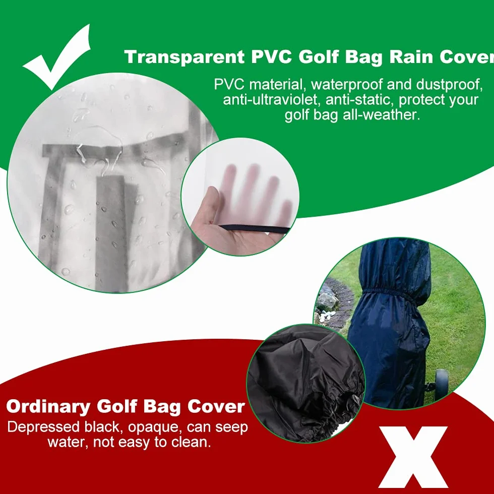 Fundas para Carritos de Golf Impermeable PVC con Cremallera Translúcido Capucha Portátil