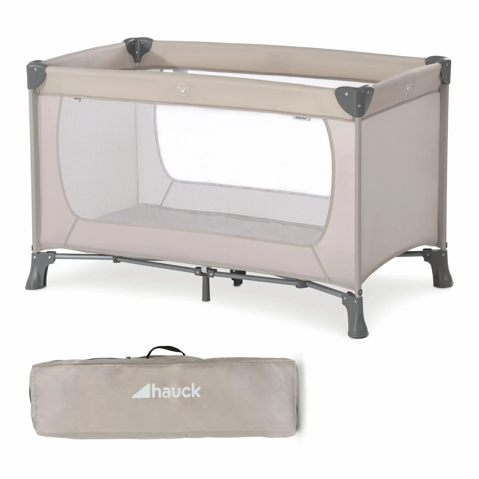 Hauck Dream N Play Travel Cot Foldable 120 x 60 cm up to 15 kg incl. Carry Bag Beige