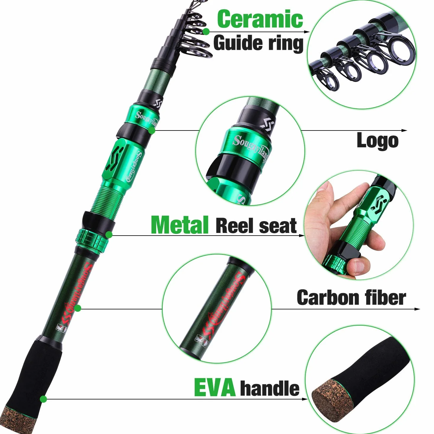 Sougayilang Caña de Pescar Telescópica Portátil 24 Toneladas Fibra de Carbono Carrete Combinado para Pesca Agua Salada Dulce