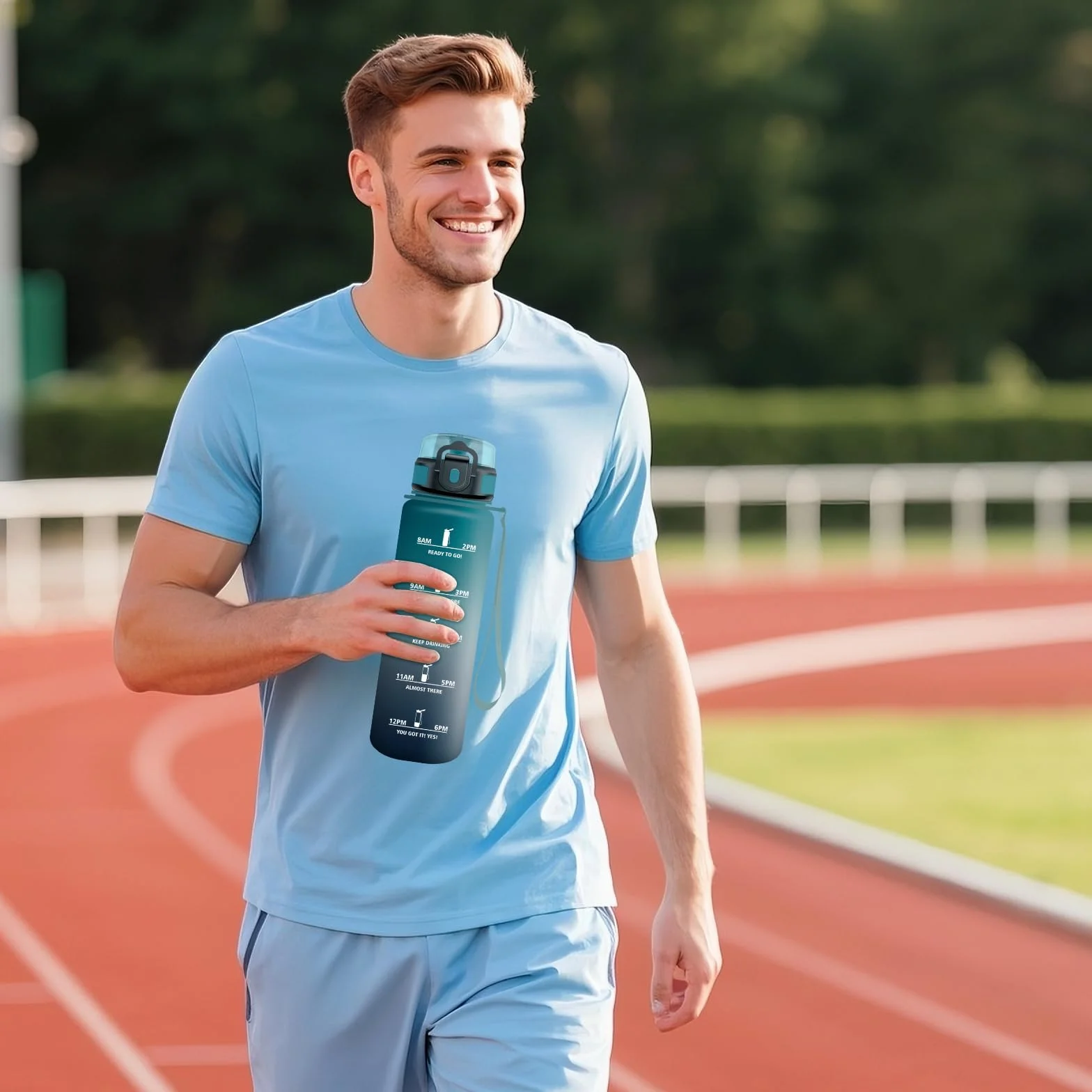 Botella Agua con Filtro 1L sin BPA, Cantimplora Deportiva con Marca de Tiempo Reutilizable