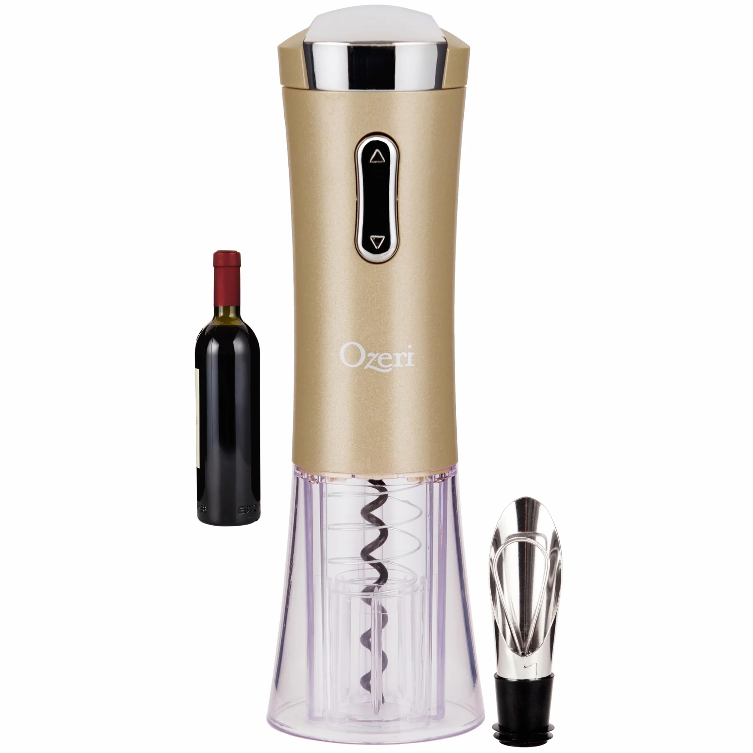 Ozeri Nouveaux II - Abridor de vino eléctrico con cortador de aluminio, vertedor de vino y tapón