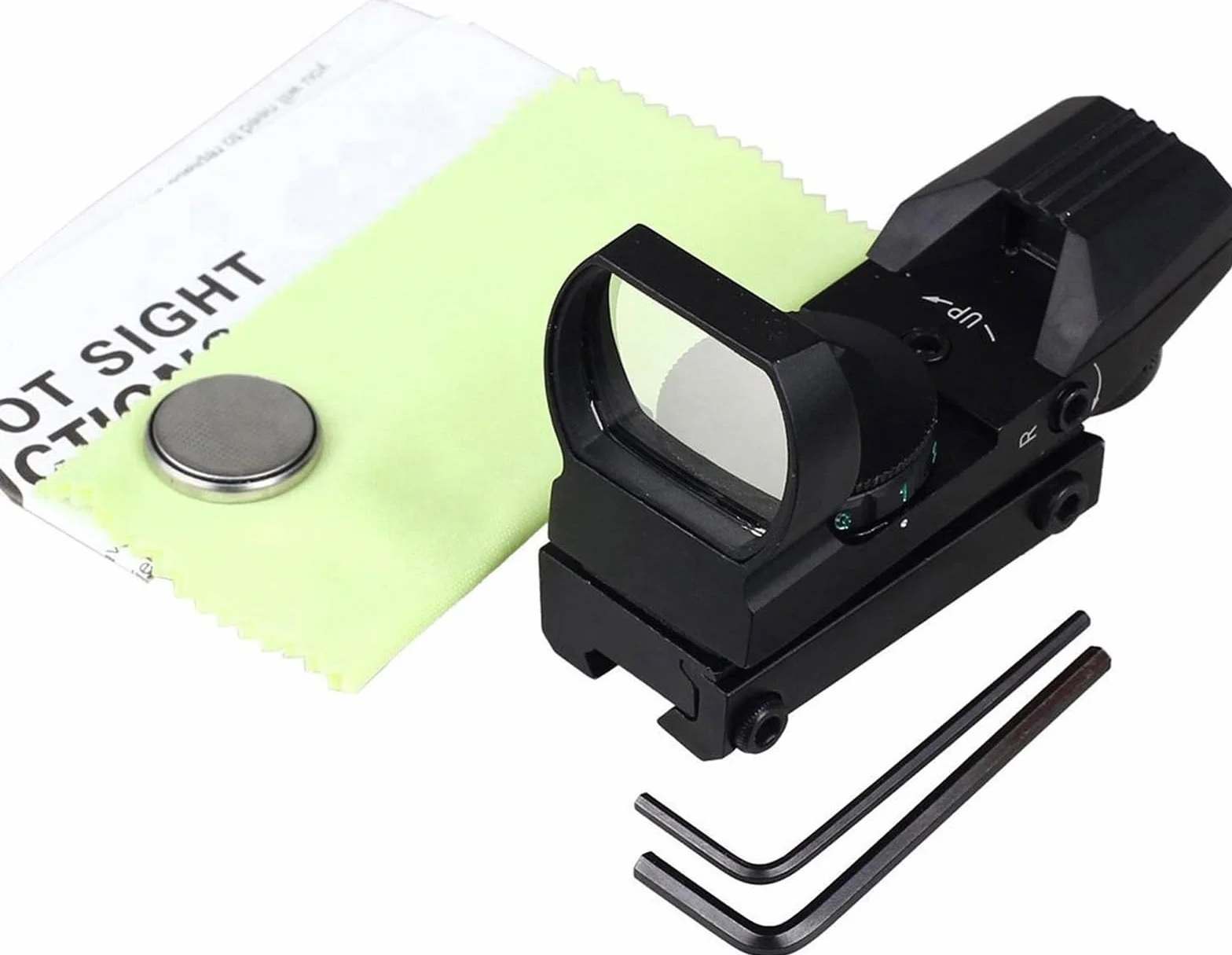 Mira Reflectante roja y Verde con 4 retículas, Montura de Cola de Milano 3/8" para riel 11 mm y 22 RF Airsoft