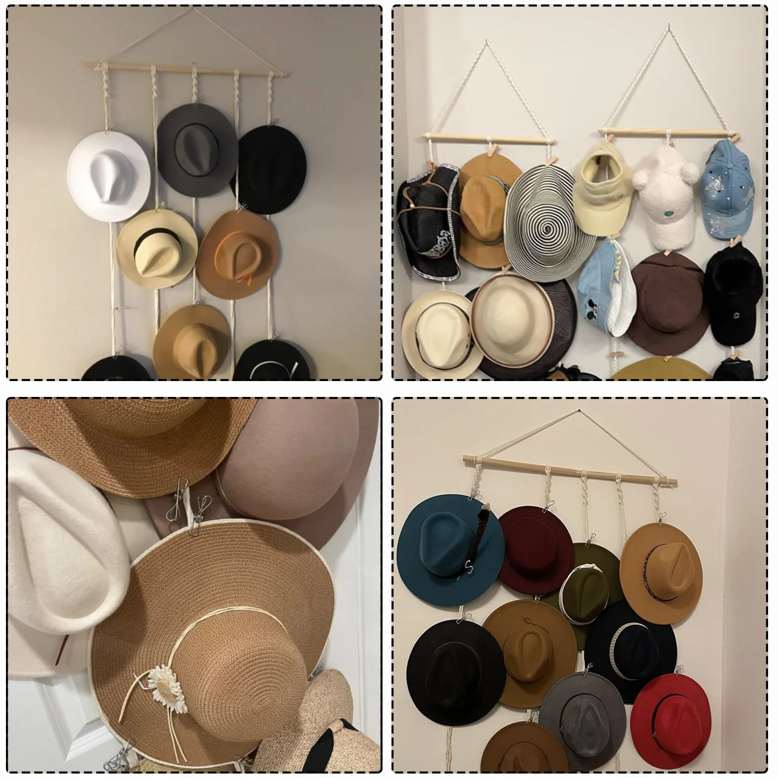 JOJOCY Estante para sombreros de pared, organizador con 12 clips, colgador decorativo para sombreros vaquero Fedora y ala ancha