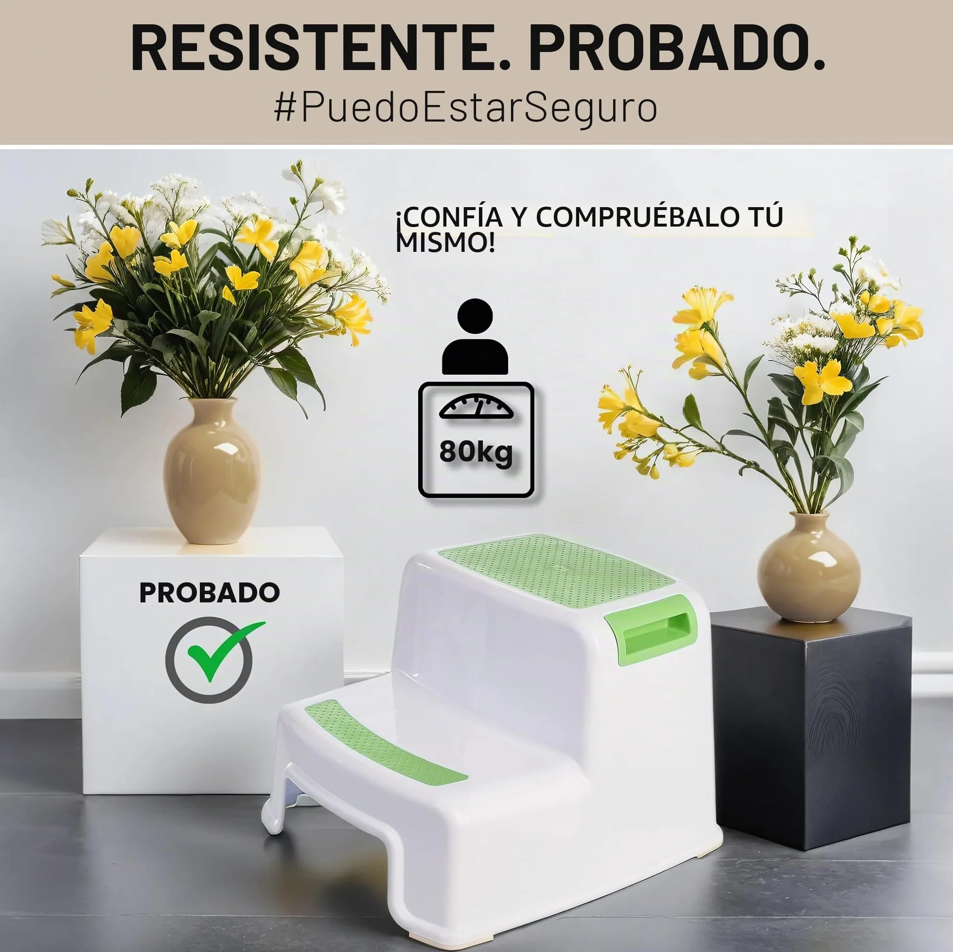 Ap® Taburete de plástico Escalón Verde 26 cm Antideslizante 80 kg Adultos Niños