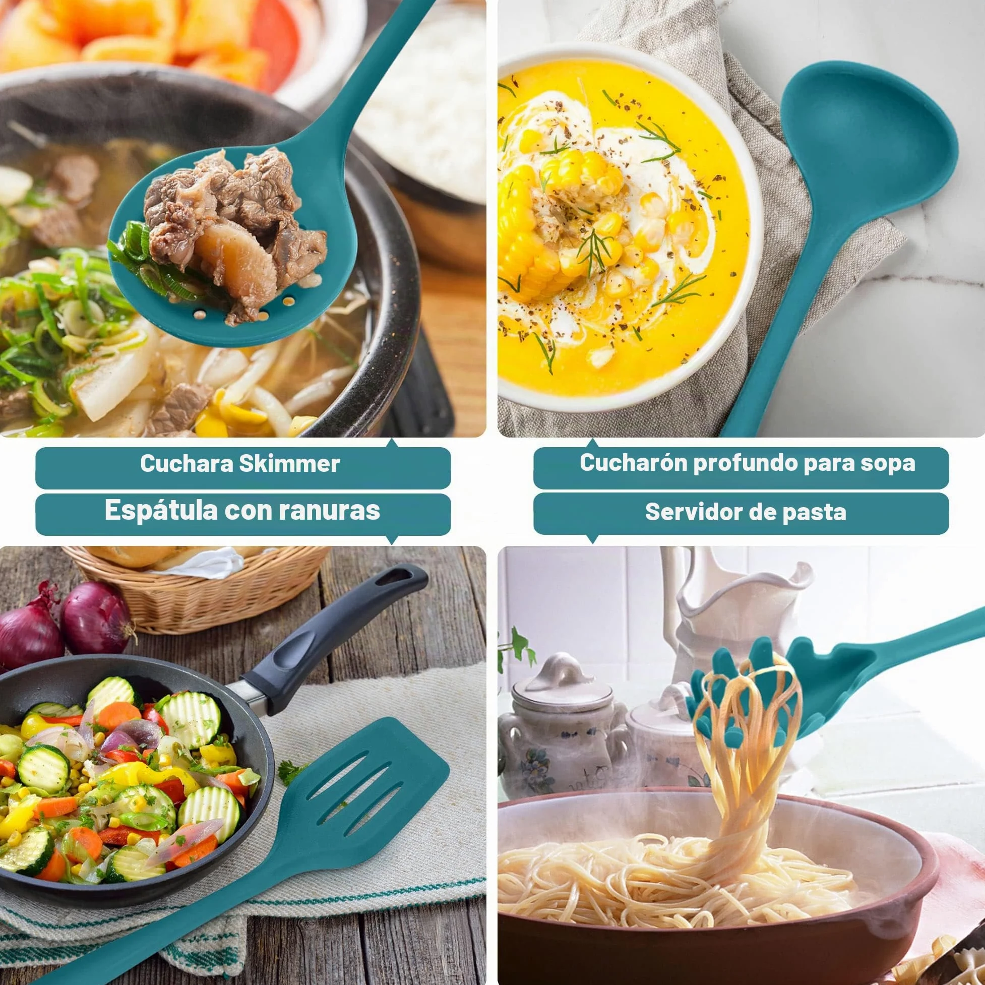 Herogo Juego de utensilios de cocina, utensilios de cocina de silicona de 22 piezas con soporte, herramientas de cocina, resistente al calor y antiarañazos, apto para lavavajillas (azul)
