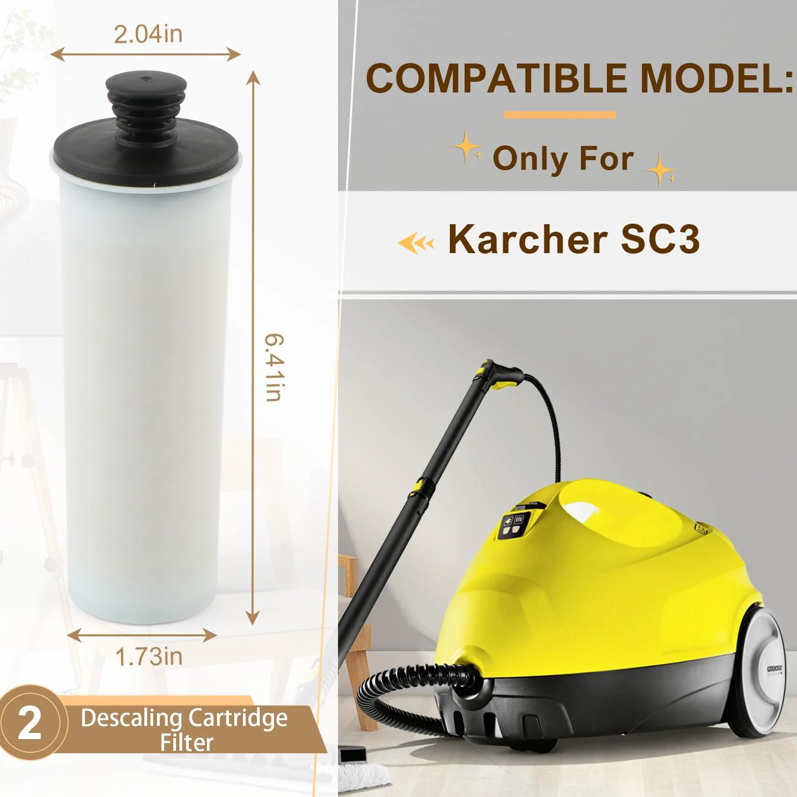 Juego de 2 Filtros Descalcificadores para Karcher SC3, Kit de Accesorios para Limpiador a Vapor (Blanco)