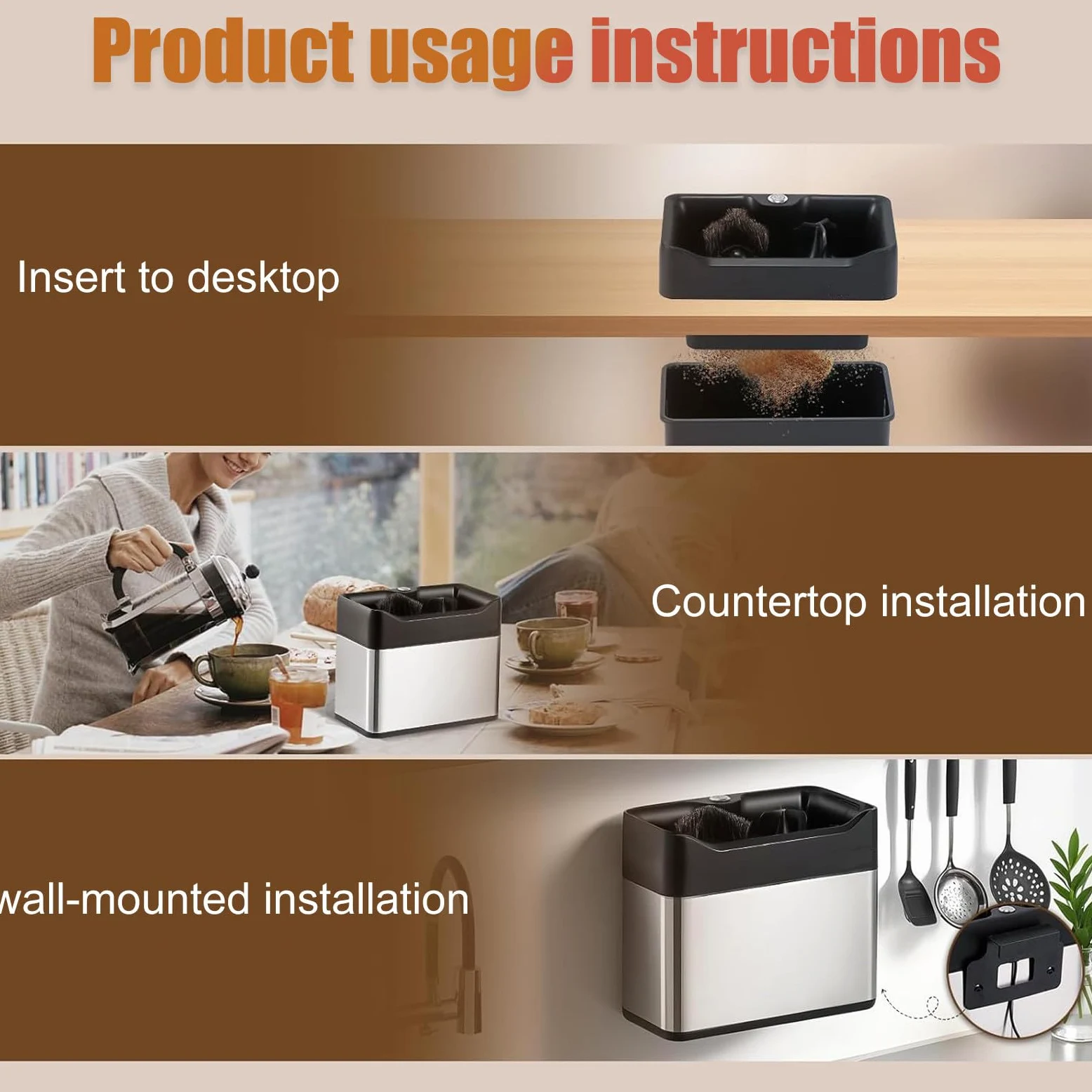Limpiador de cepillo para polvo de espresso con raspador, se adapta a portafiltros de 58 mm, instalación de escritorio o montaje en pared, ideal para entusiastas del café