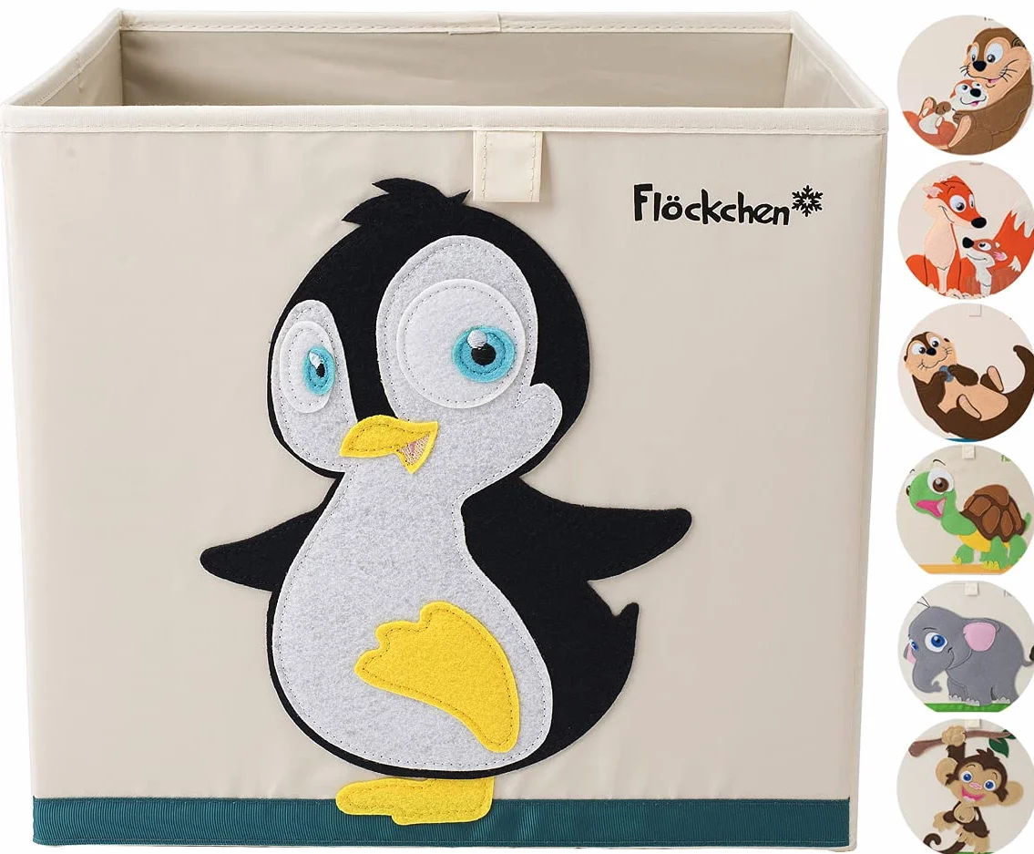Caja de almacenamiento infantil con diseño de animales Polly el pingüino 33x33x33 cm para estante Kallax