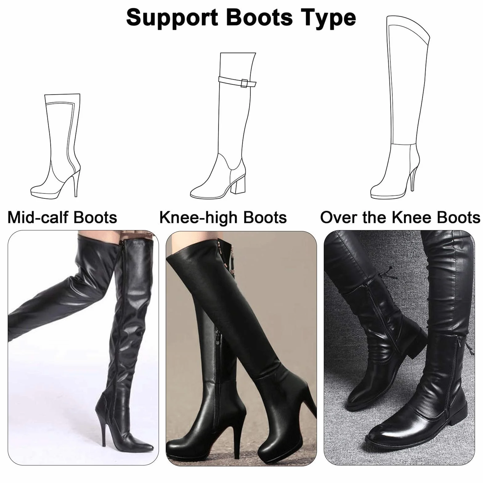 Correas de Botas Largas Fijas Antideslizantes con Cinta Adhesiva Gancho Ajustable Prevención de Caídas