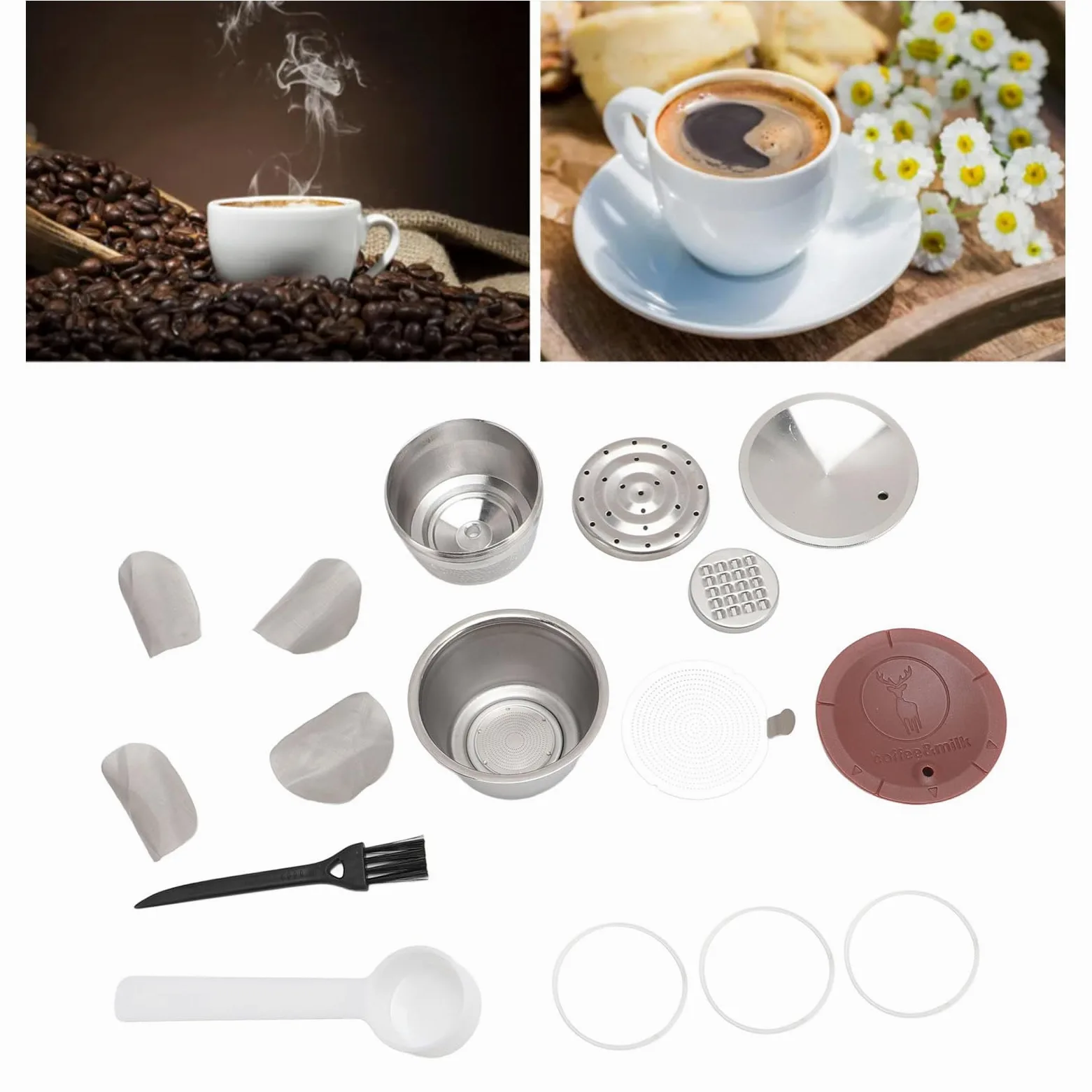 Cápsula de café de Acero Inoxidable, Cápsulas de Reutilizables, Cápsulas de café Recargables, Filtros de Tazas de Acero Inoxidable, Tapa de Silicona Fácil de Limpiar, Portátil,