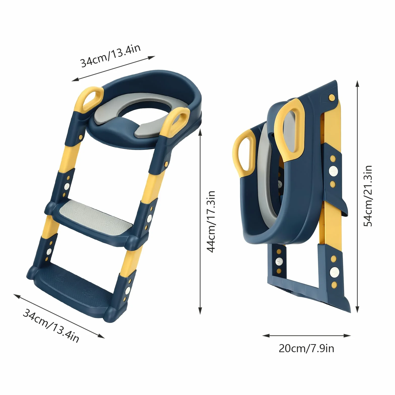 Escalera de inodoro para niños 2 en 1 entrenador con asiento ajustable 34 × 34 × 44 cm cojín de poliuretano