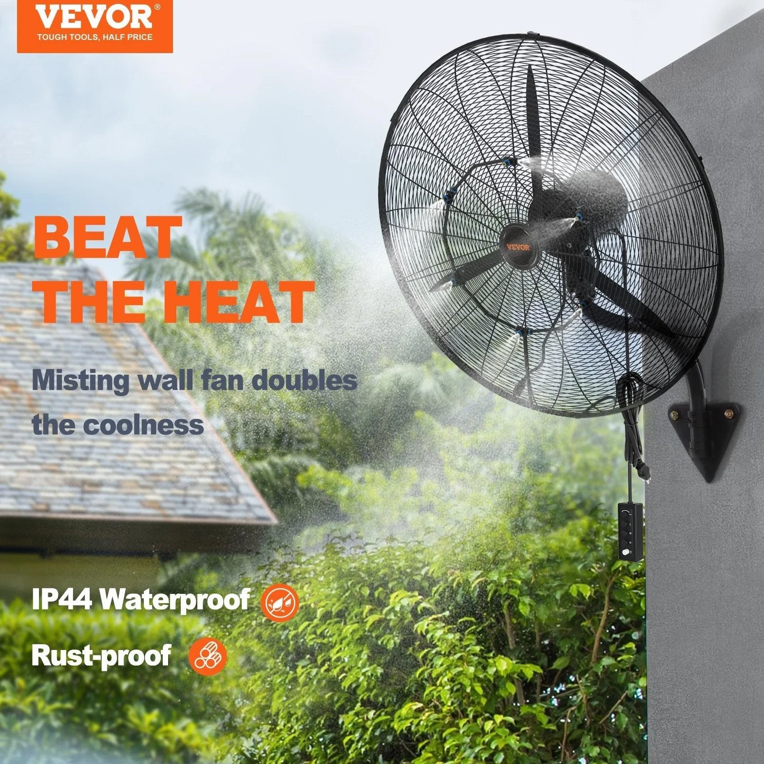 VEVOR Ventilador Nebulizador de Montaje en Pared, 61,6 cm, 3 Velocidades de Alta Velocidad Máx. 7000 CFM, Ventilador de Pared Industrial Oscilante a Prueba de Agua, Comercial o Residencial, Negro