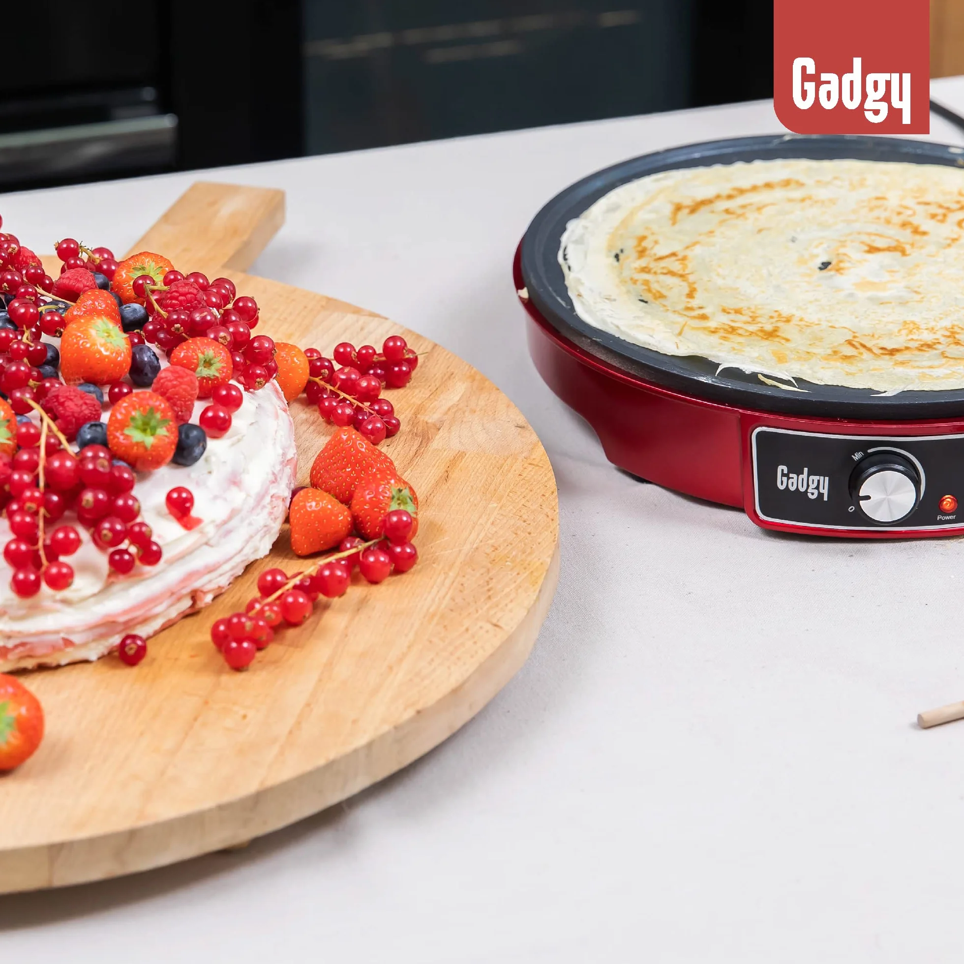 Gadgy® Crepera Crêpes Maker 1000W – Plancha Antiadherente de 30 cm con Temperatura Ajustable – Incluye Esparcidor y Espátula – Ideal para Crêpes, Panqueques, Tortitas, Wraps y Bacón