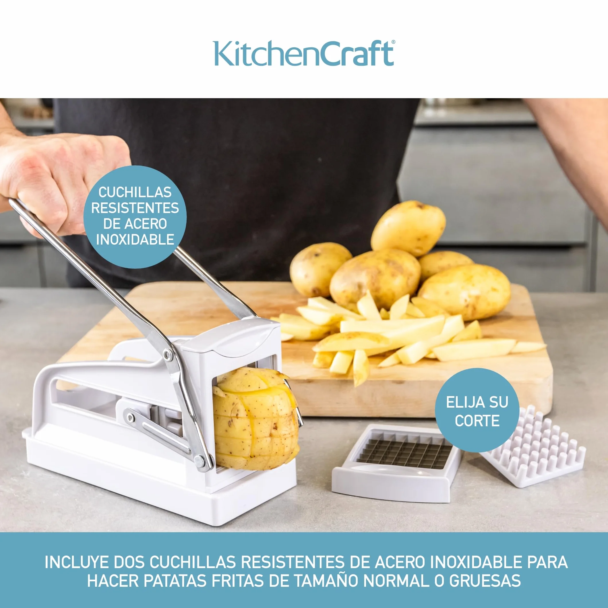 Kitchen Craft KCBB882 - Cortador de patatas fritas con hoja de acero inoxidable, Blanco