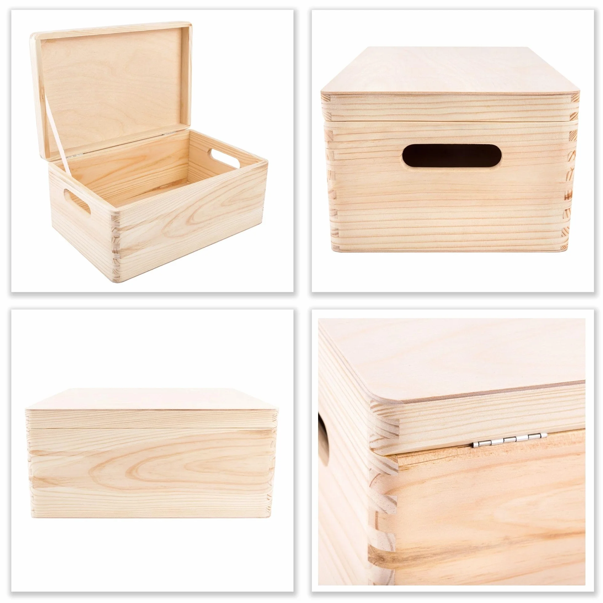 Creative DECO Grande Caja Madera Decorativa | Con Tapa y Asas | 30 x 20 x 14 cm (+/-1cm) | Almacenaje Documentos, Juguetes, Herramientas | Cofre Decorar Regalo Decoupage | EN BRUTO SIN LIJAR