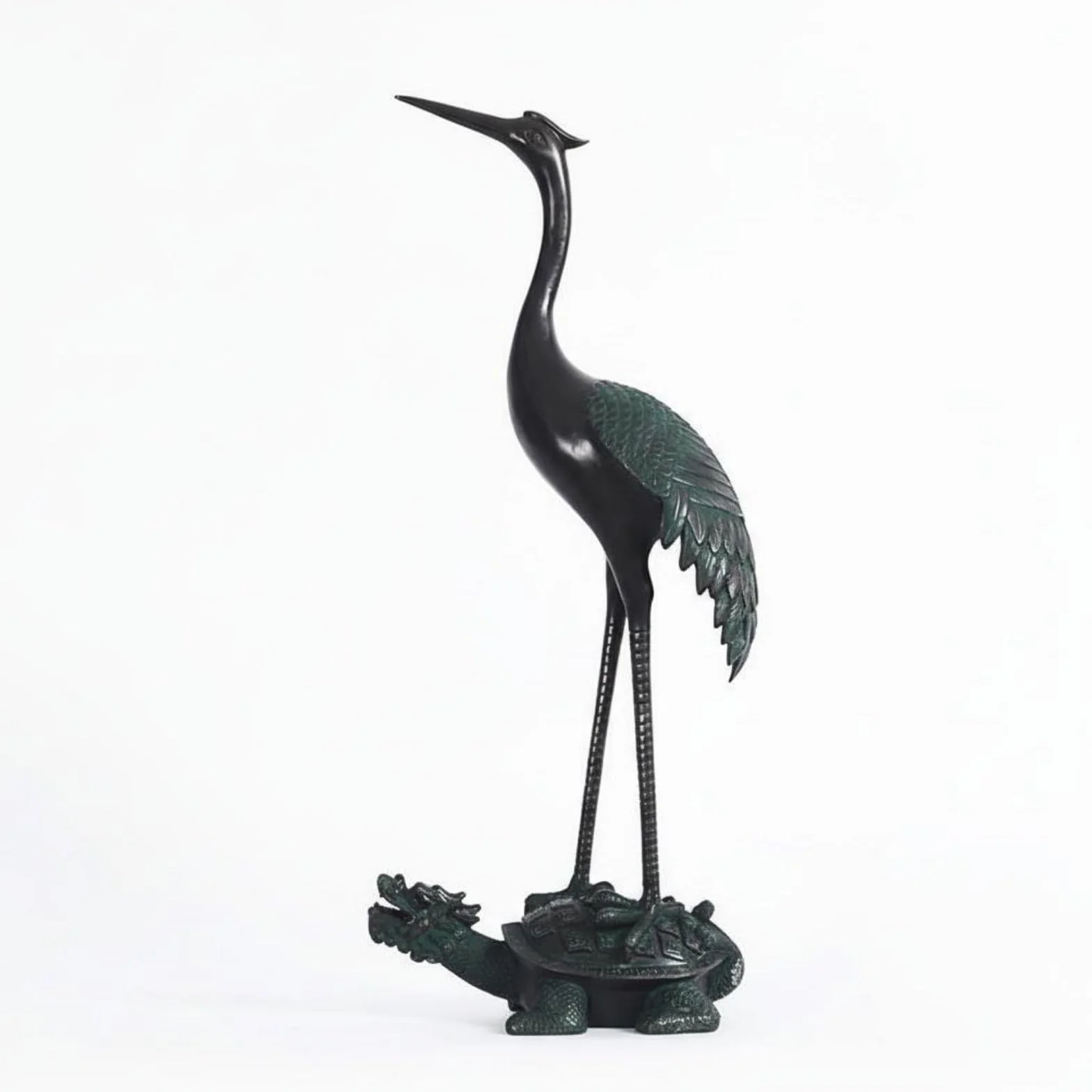 Adorno de Ave Zancuda de la Longevidad Coleccionable Escultura de Bronce Estilo Chino Diseño Llamativo Decoración del Hogar para Entrada, Verde Antiguo, 72 Derecho Adelante