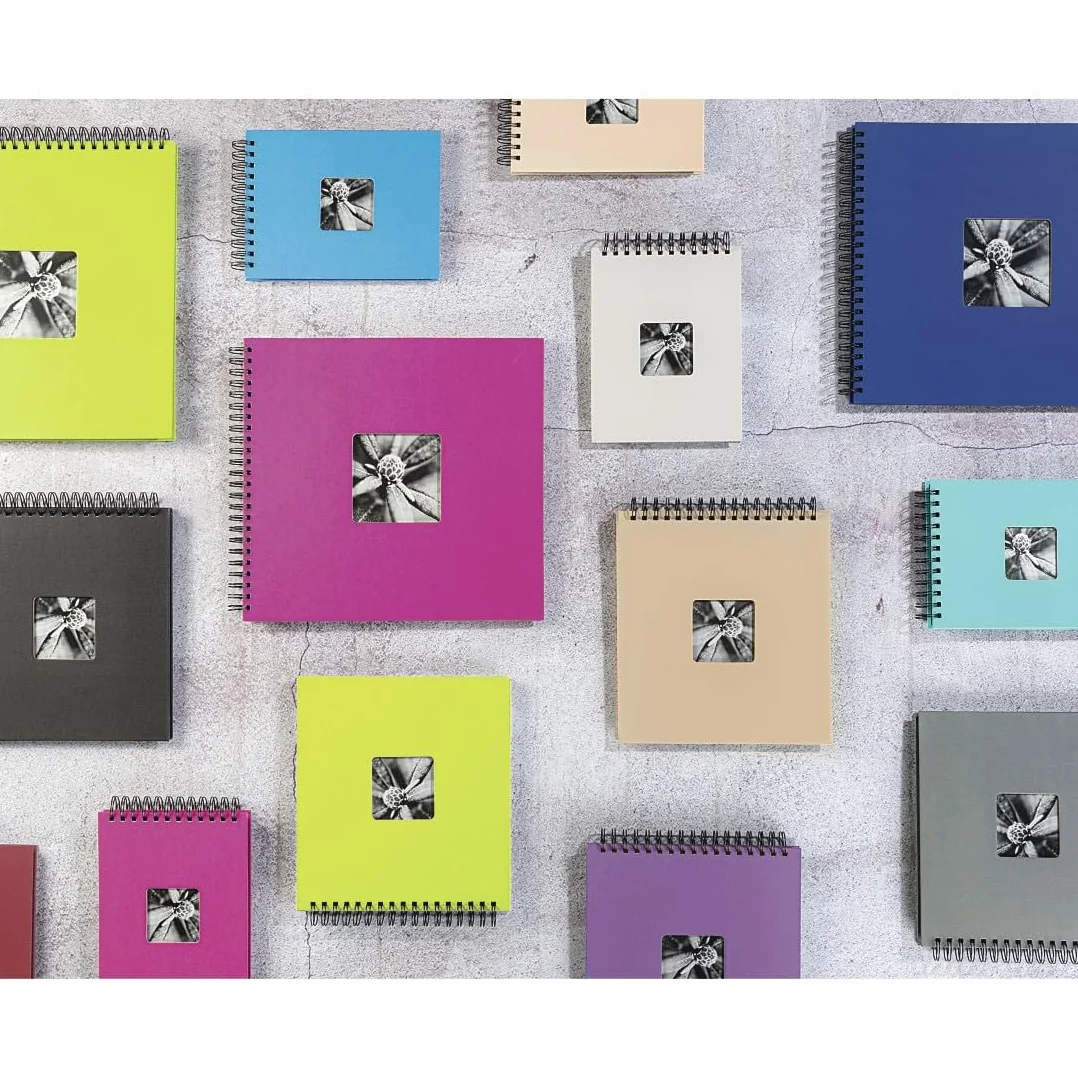 Hama | Álbum de Fotos con espiral para pegar y escribir (Álbum de fotografía de 10 x 15 cm, tamaño 24x17cm, con 50 hojas, papel cristal protector, fotos de 10x15 cm máximo 50 fotos) Color Negro