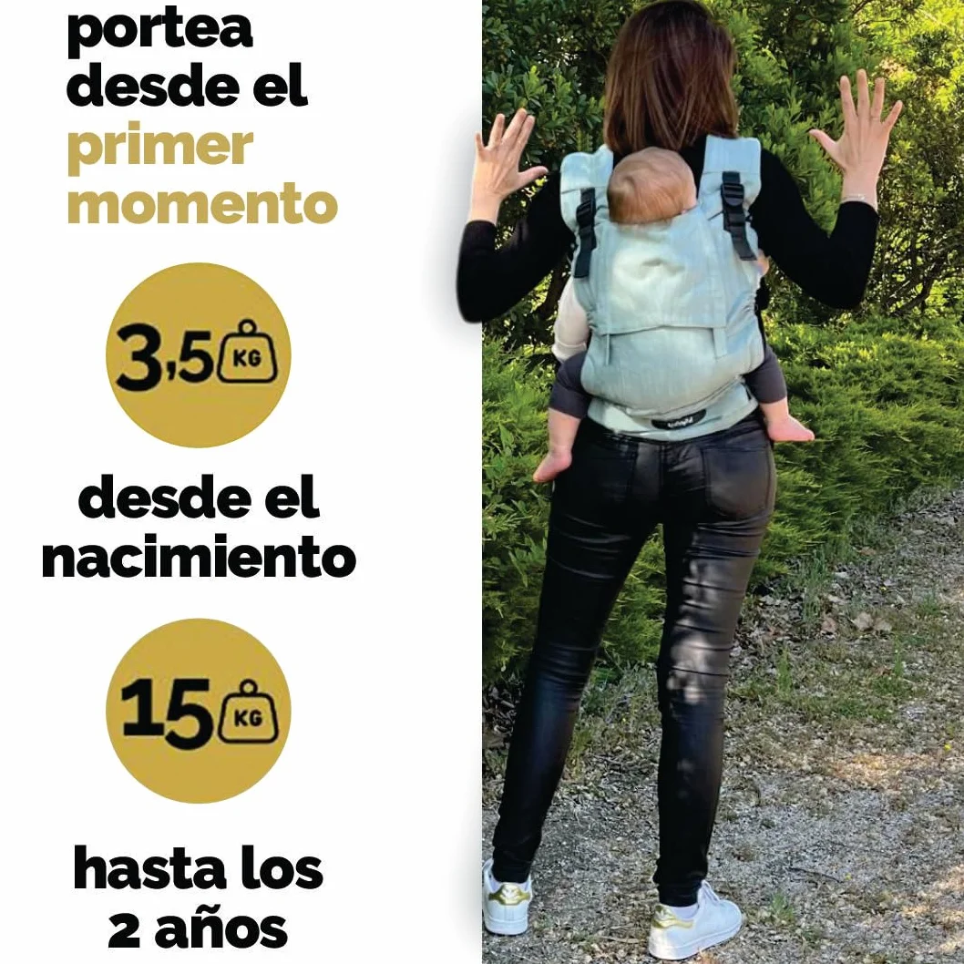Mochila Porteo Bebe Evolutiva y Ergonomica Portabebes Recien Nacido Algodon Organico Transpirable Mint Liso