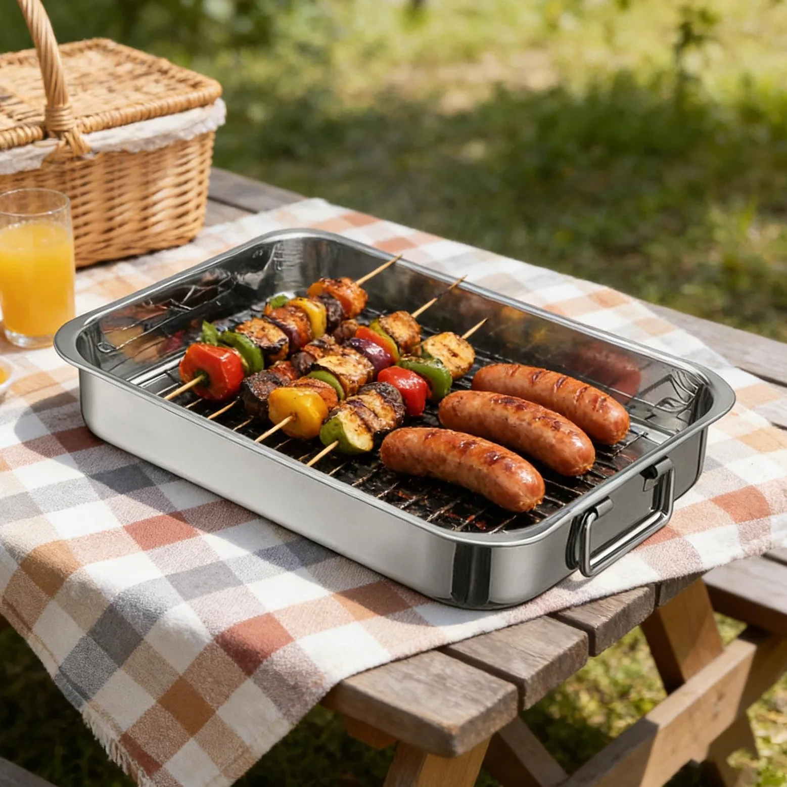 Sartén con rejilla, utensilios de cocina de acero inoxidable – Asador para pollos – para hogares banquetes familiares preparación de comidas pollo aves de corral cena