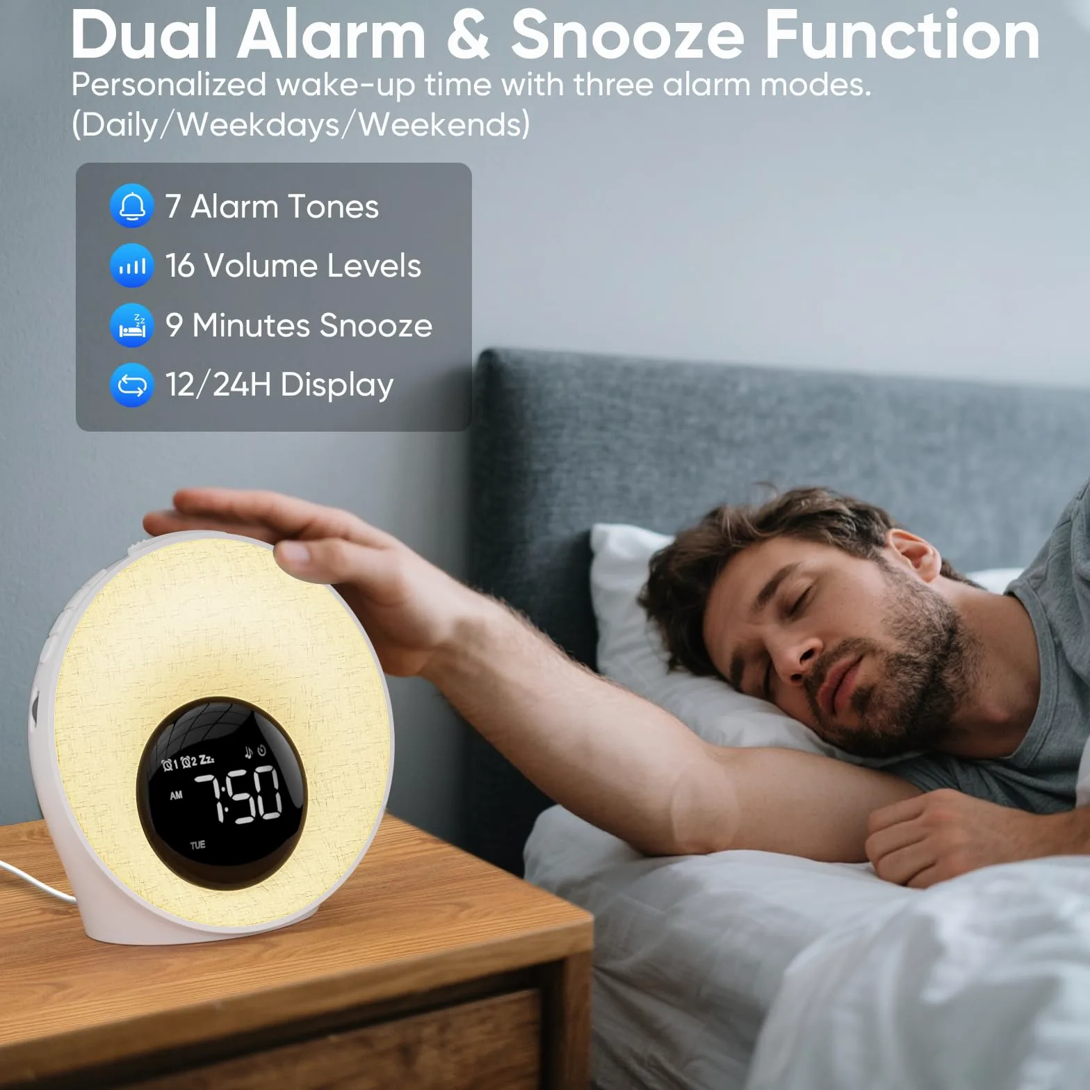 AFEXOA Despertador Luminoso Simulador de amanecer, Despertador Simulador de amanecer en Lámpara de noche LED, Despertadores para Personas en Sueño Profundo