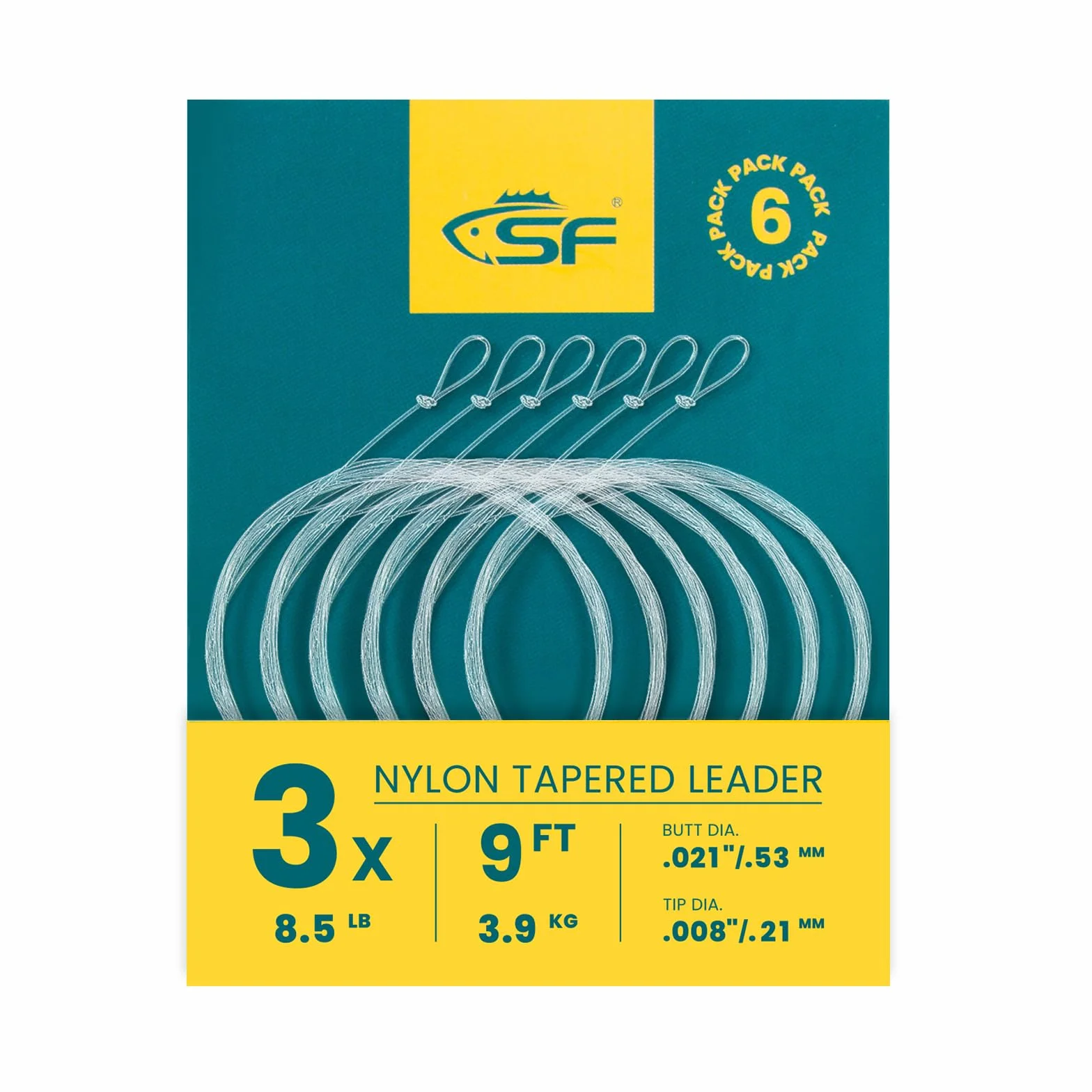 SF 6 sedales de Pesca con Mosca de Nailon preanudado 2,3 m 2,7 m 3,6 m