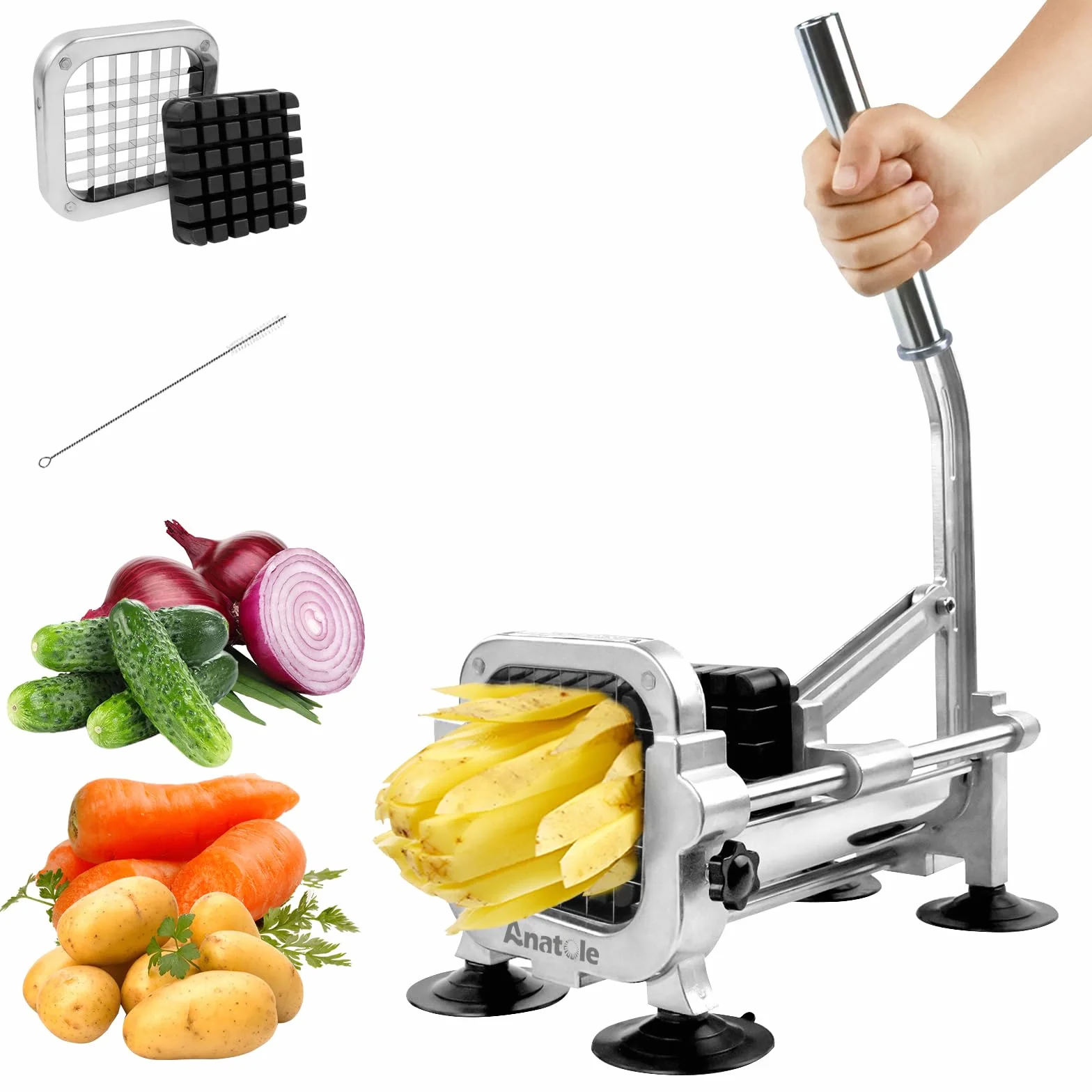 Anatole Cortador de Patatas Fritas Profesional Manual con 13mm Cuchilla | Cuchilla de Acero Inox, Picadora de Papas Finas, 4 Ventosas, Compacto, para Zanahoria Pepino Cebolla, para Cocina de Casa