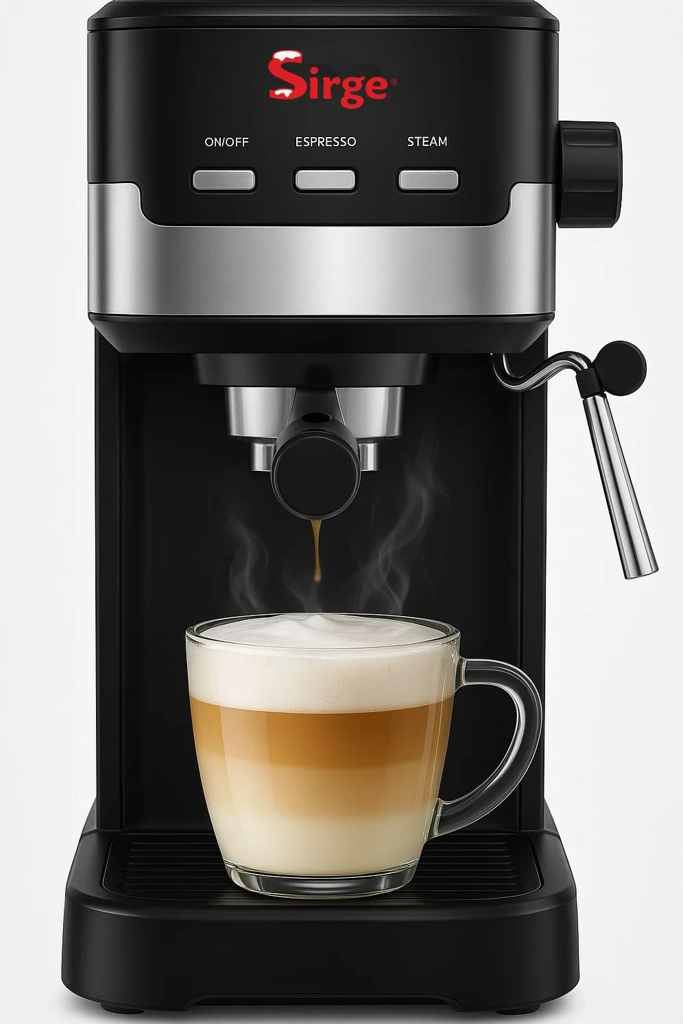 Sirge CREMAEXPRESSO Cafetera, Cafetera Espresso 15 Bares [Bomba italiana] Capacidad 1.2L, 850 W, Espumador de Leche para Cappuccino y Doble removible y Control Tactil, Negro