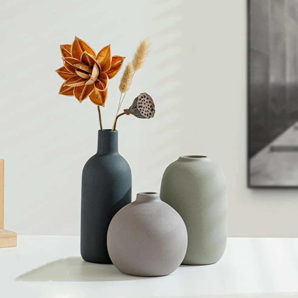 Juego de 3 Jarrones de Cerámica,Jarrones Deco Estética Neutra Boho Floreros Deco Escandinavos, decoración Moderna de la casa de Campo,para la Sala de Estar,la Mesa,el Estante,la Entrada (Multicolor)