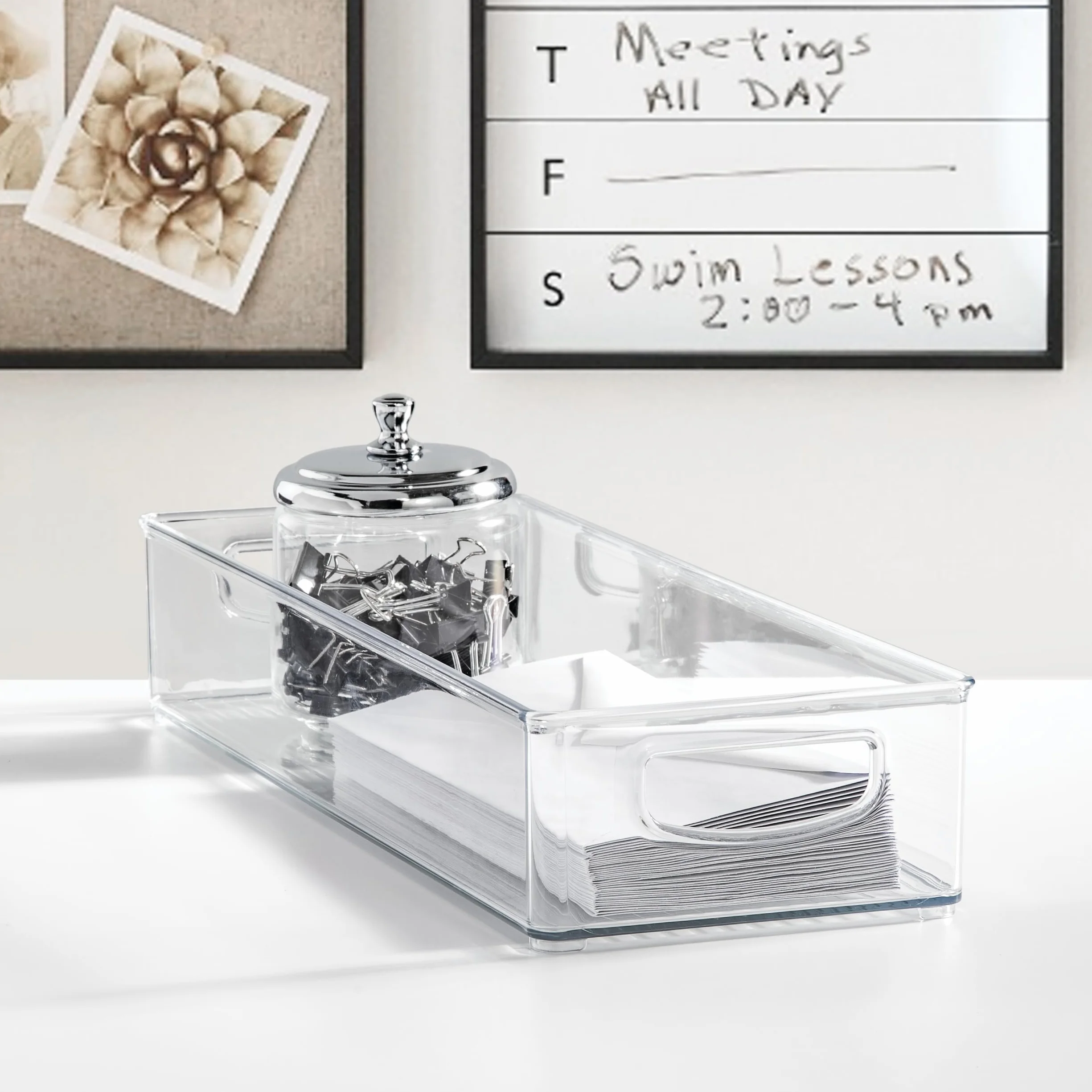 InterDesign iDesign - Contenedor apilable de plástico para despensa, organizador con asas para armarios o nevera, juego de 4, transparente