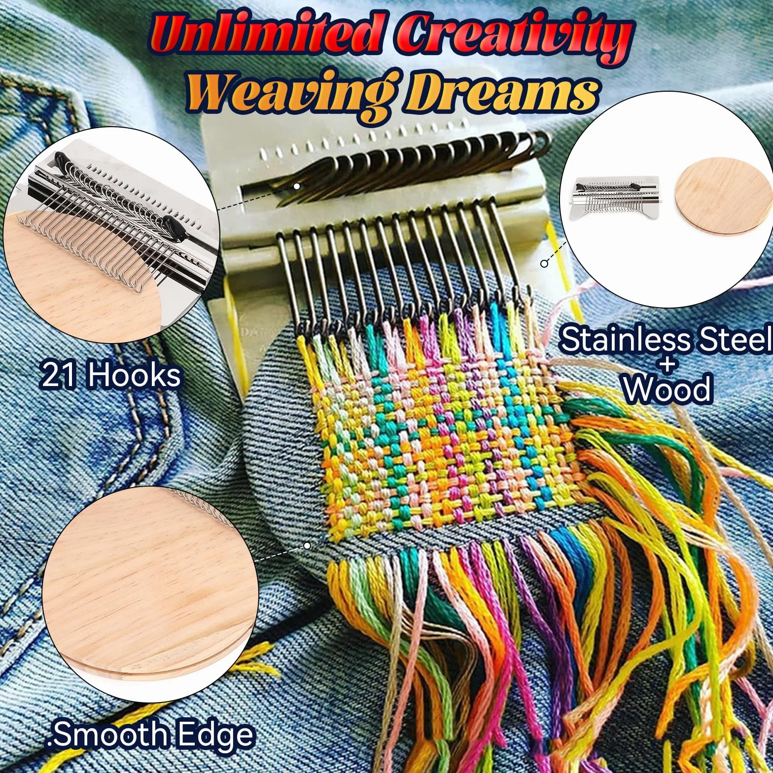 Kit De Telar De Zurcir,MáQuina De Zurcir De Madera,Mini Telar,Telar De ReparacióN,MáQuina De Telar De Tejer PequeñA,Herramienta De Tejido Tipo Speedweve Para ReparacióN De NiñOs(21 Hooks)